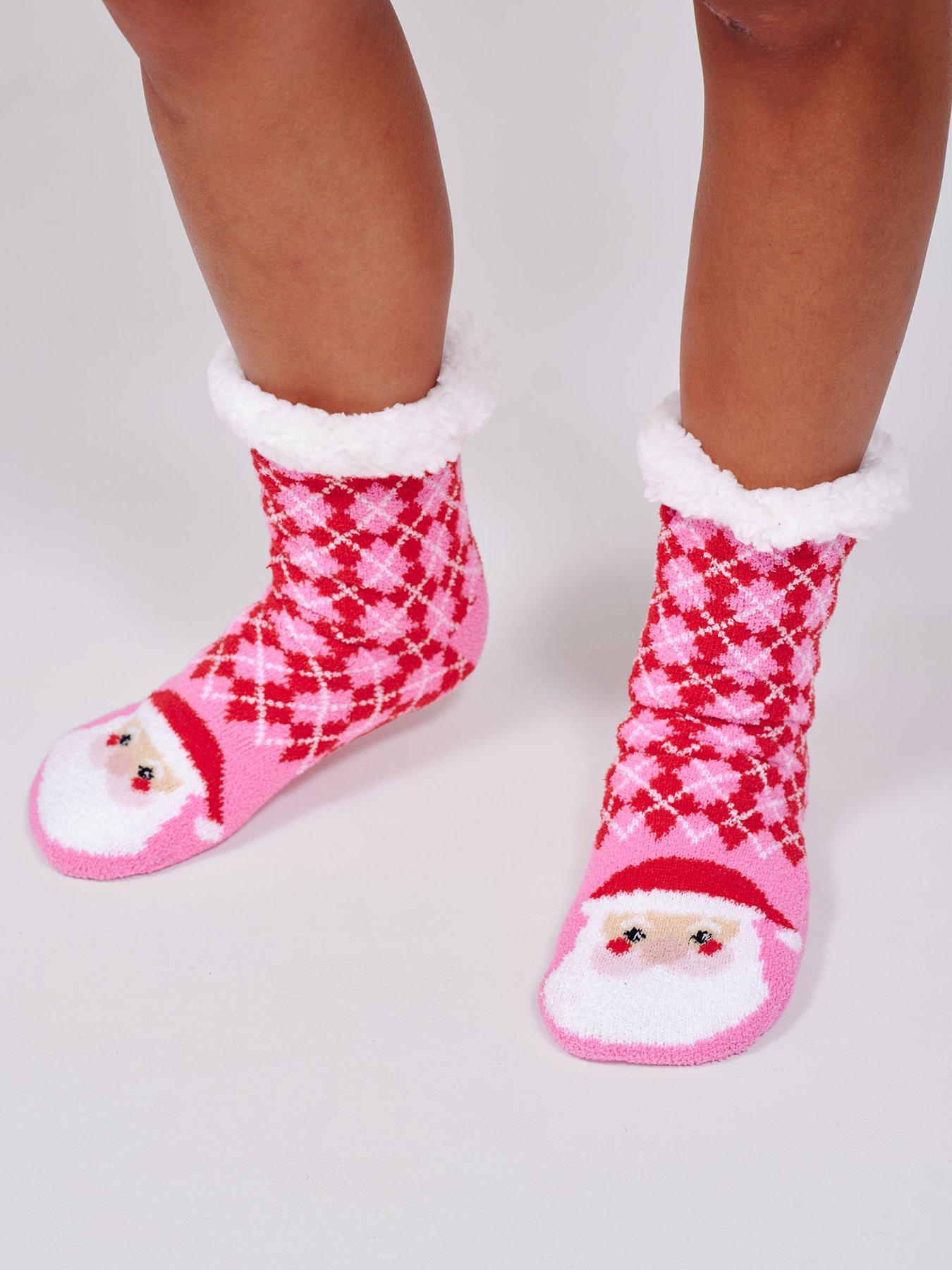 Image 3 of 5 of Loungeable Womens Argyle Christmas Slipper Socks - Pink