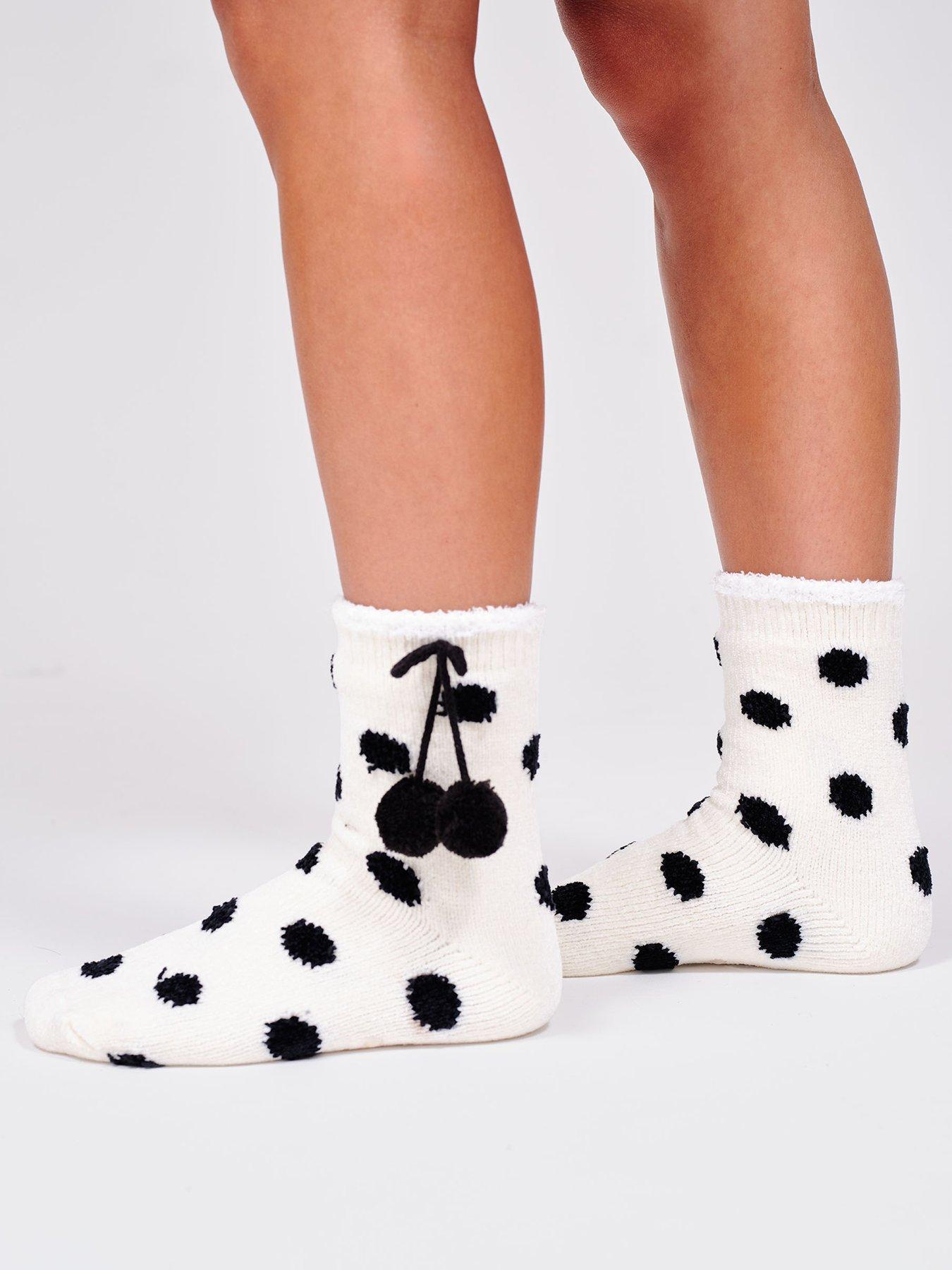 Image 4 of 5 of Loungeable Chenille Polka Dot Socks with Pom Pom Detail - Multi