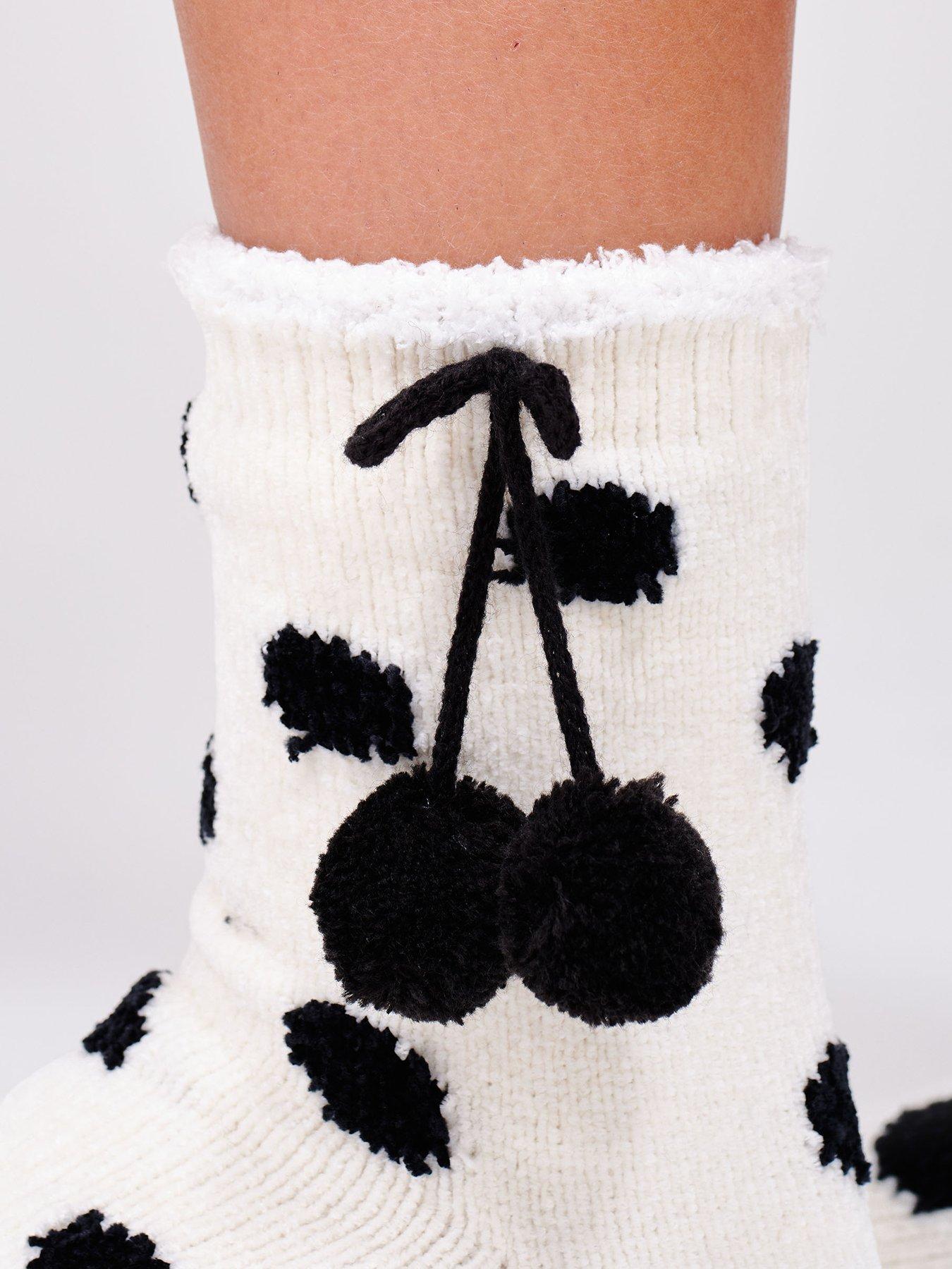 Image 5 of 5 of Loungeable Chenille Polka Dot Socks with Pom Pom Detail - Multi