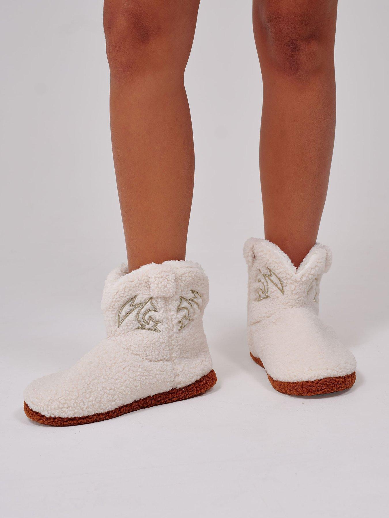Loungeable Loungeable Borg Cowboy Bootie Slippers - Cream
