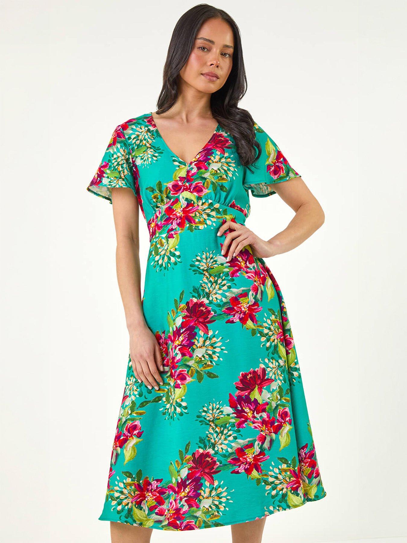 Image 1 of 5 of Roman Petite Floral V-Neck Midi Dress
