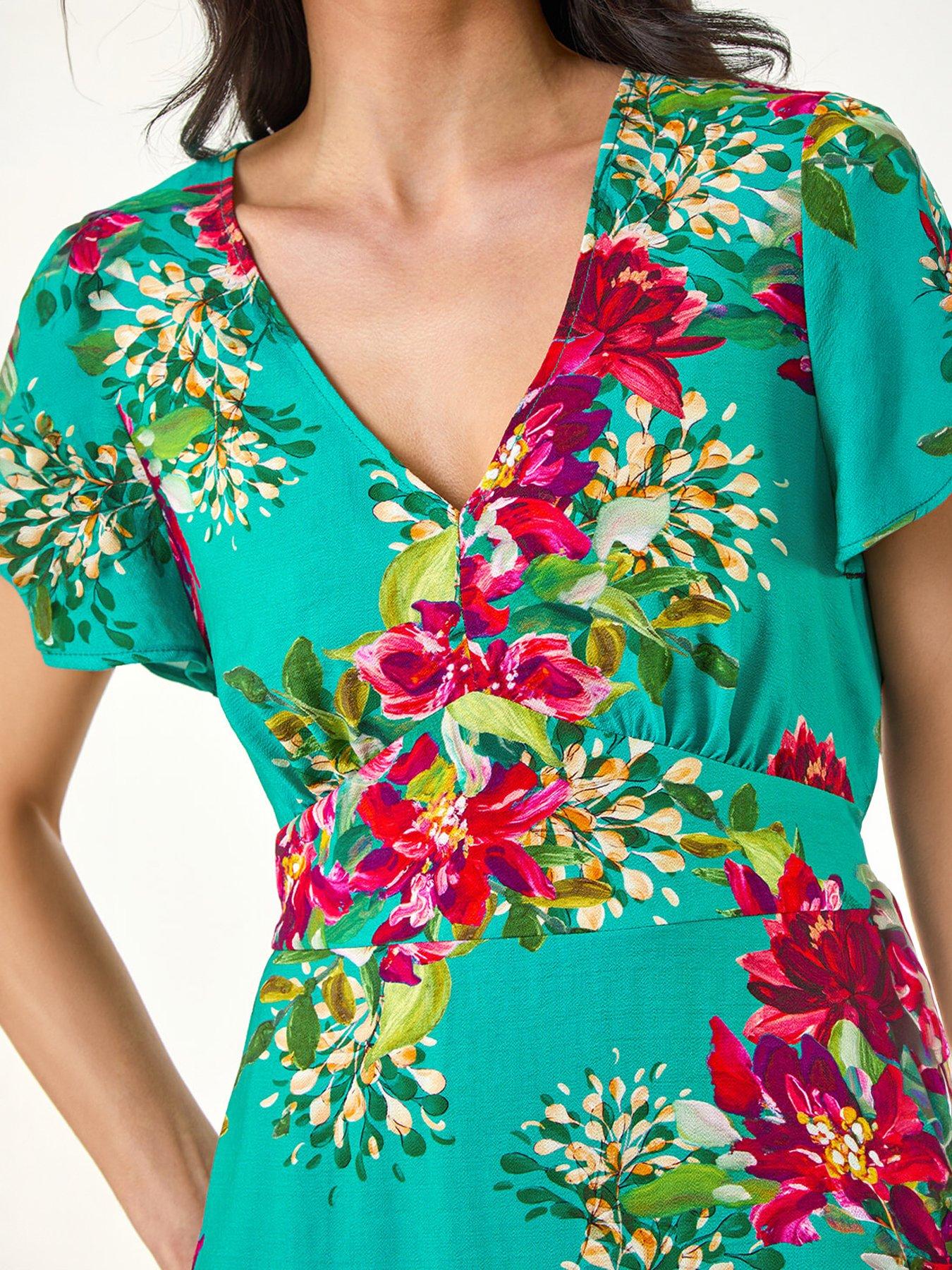 Image 2 of 5 of Roman Petite Floral V-Neck Midi Dress