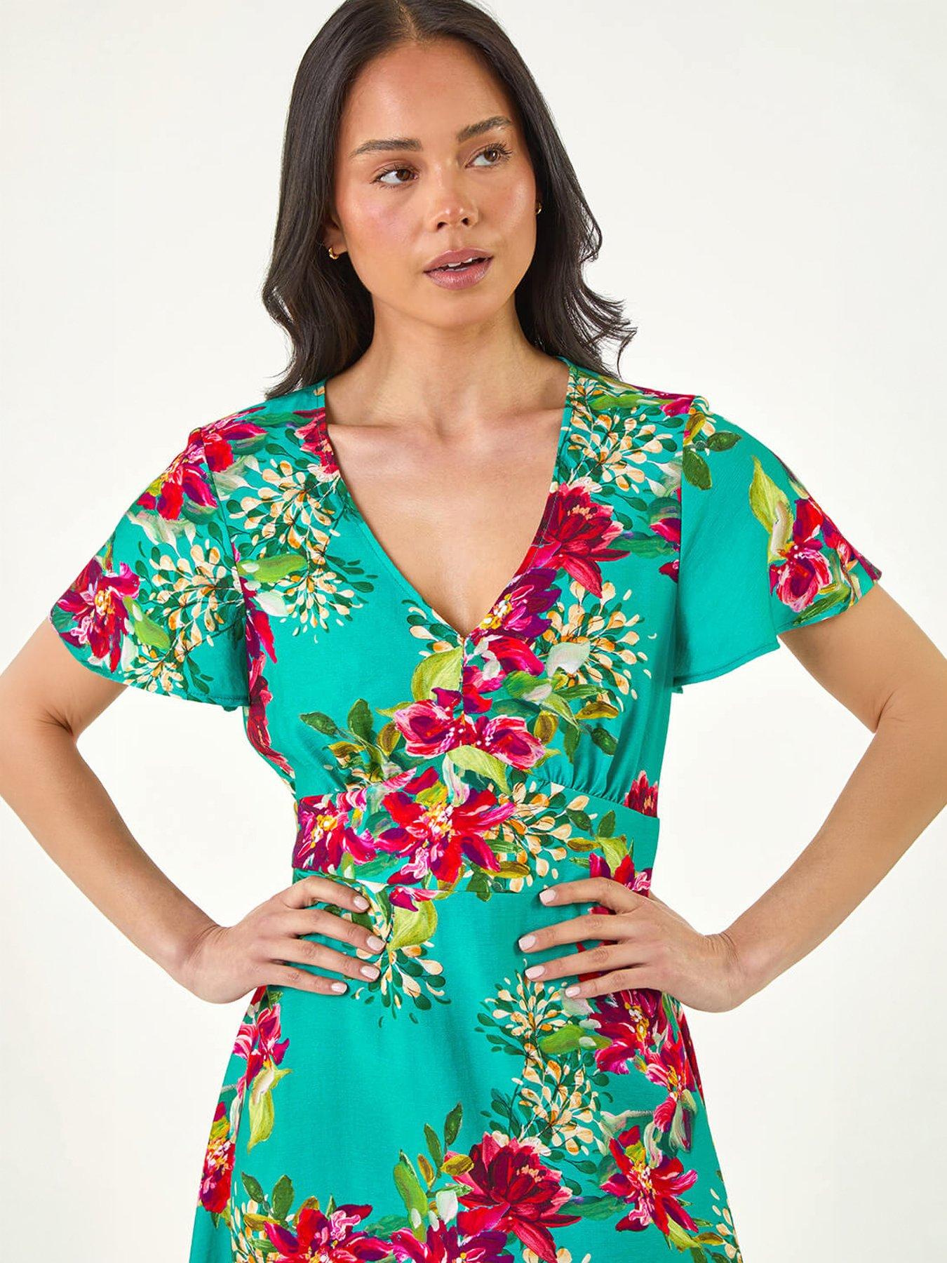 Image 3 of 5 of Roman Petite Floral V-Neck Midi Dress