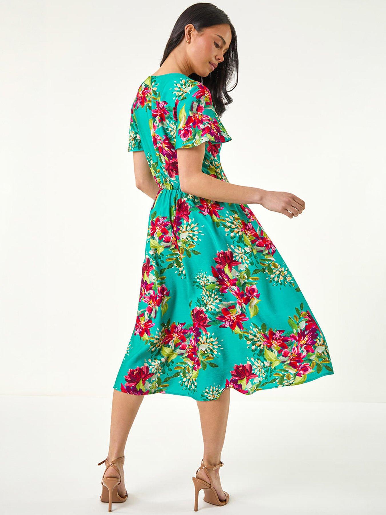 Image 4 of 5 of Roman Petite Floral V-Neck Midi Dress