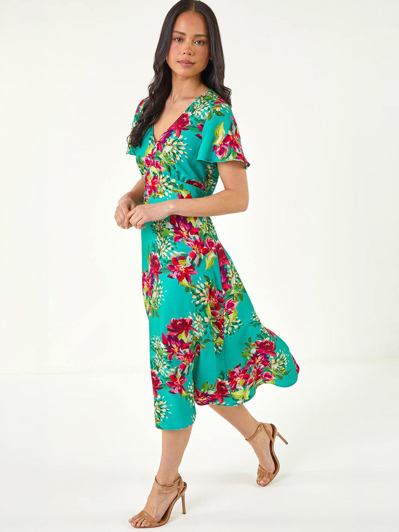 Image 5 of 5 of Roman Petite Floral V-Neck Midi Dress