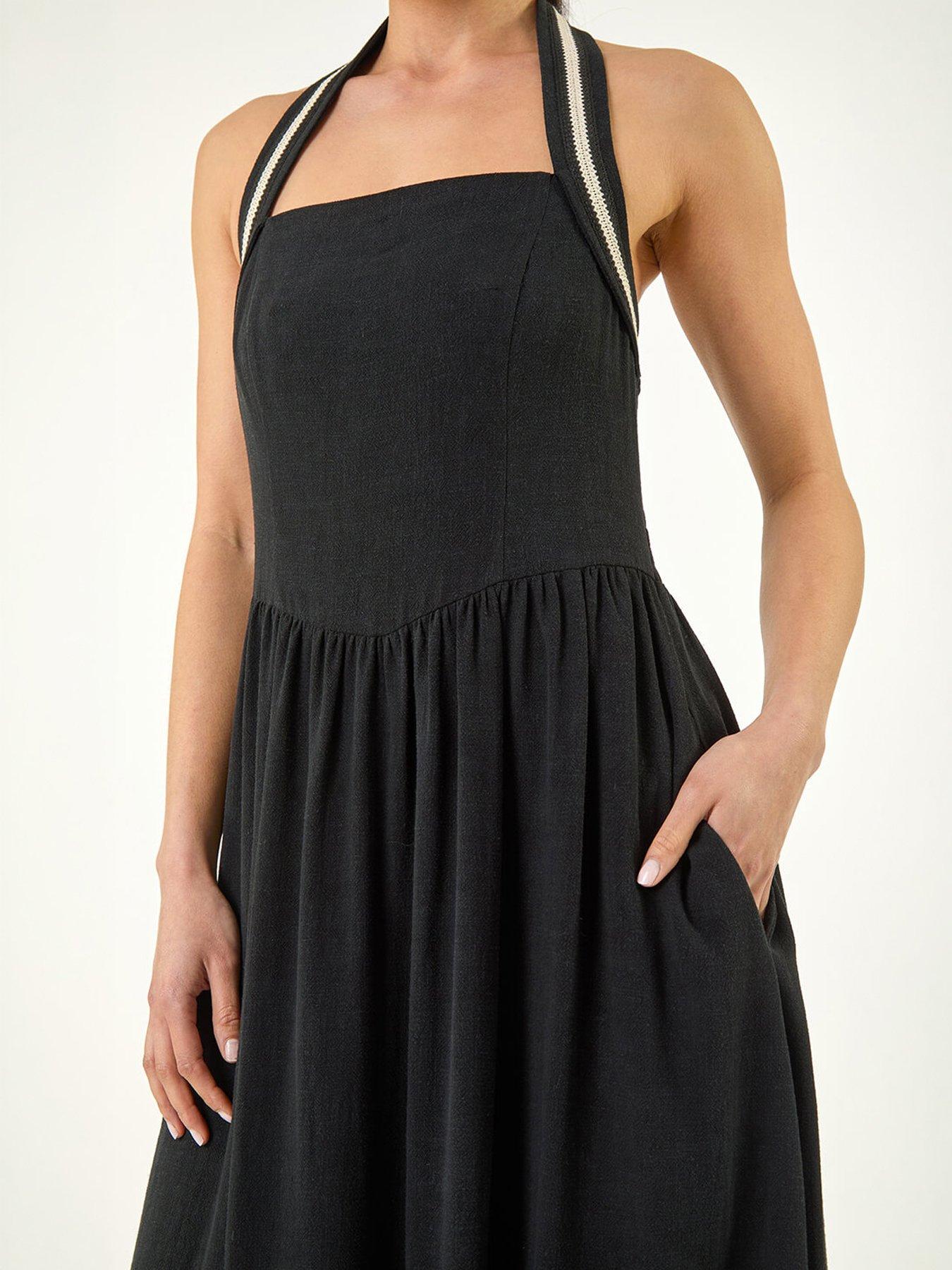 Image 2 of 5 of Roman Petite Halter Neck Linen Blend Dress