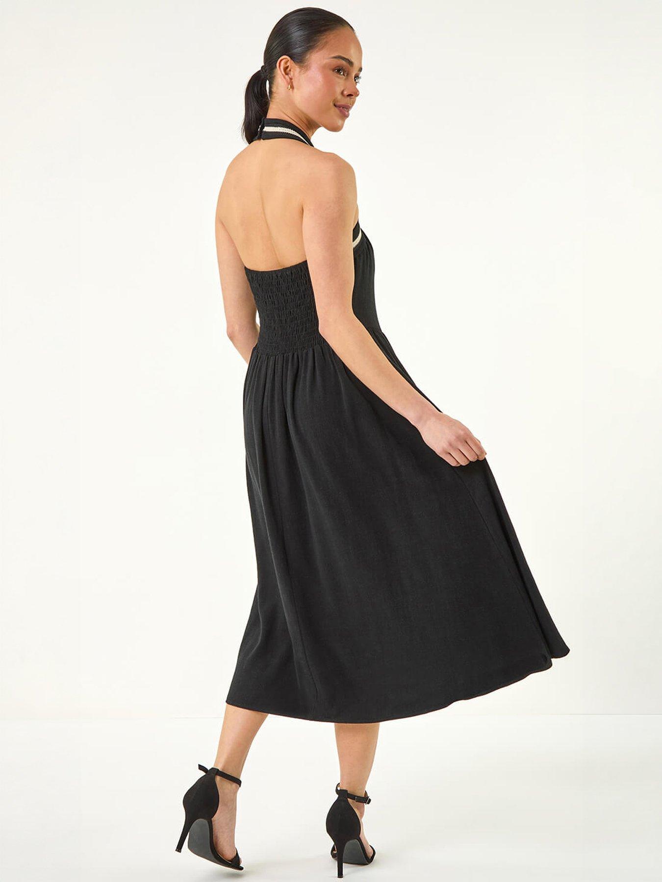 Image 4 of 5 of Roman Petite Halter Neck Linen Blend Dress