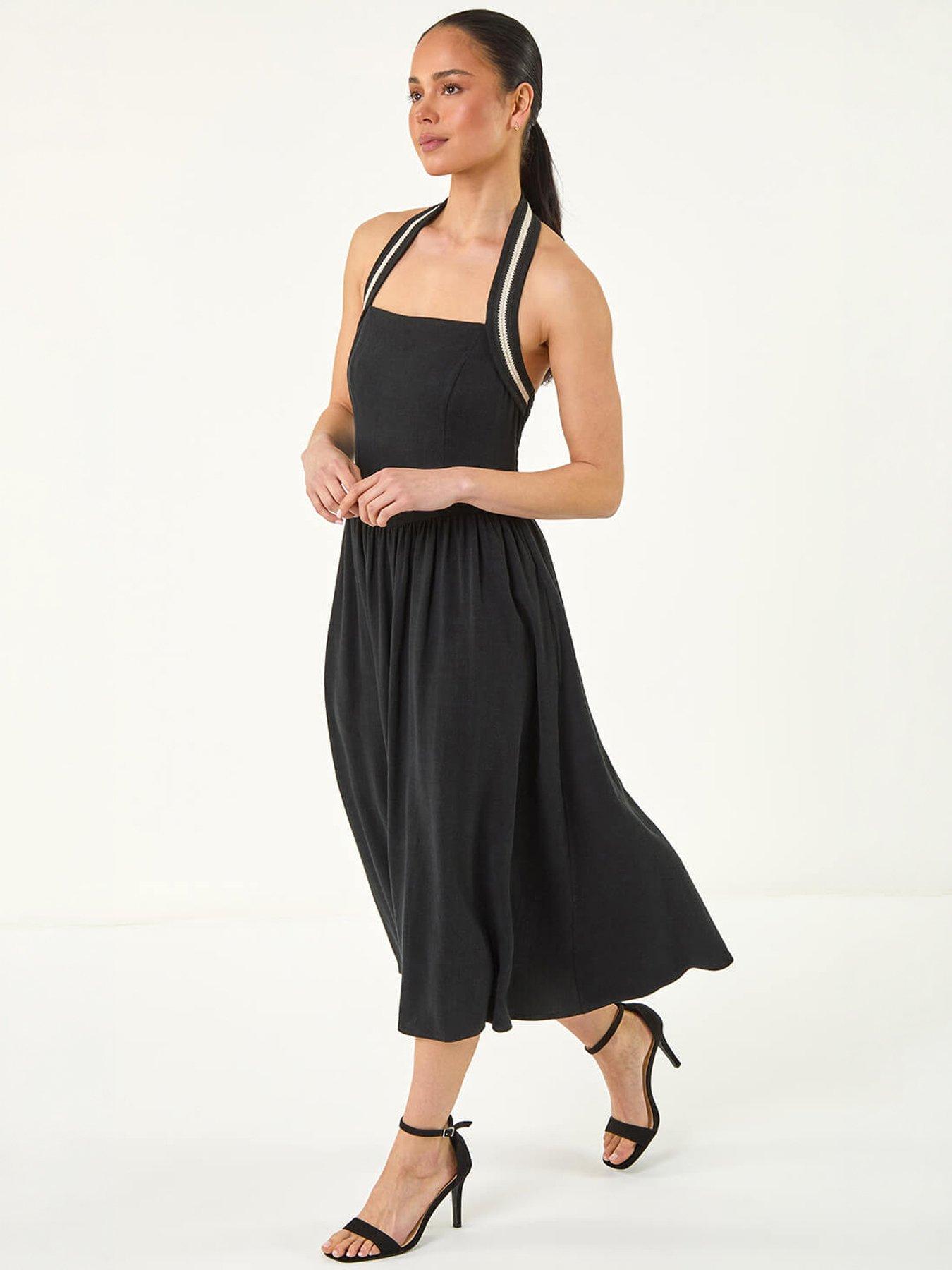 Image 5 of 5 of Roman Petite Halter Neck Linen Blend Dress