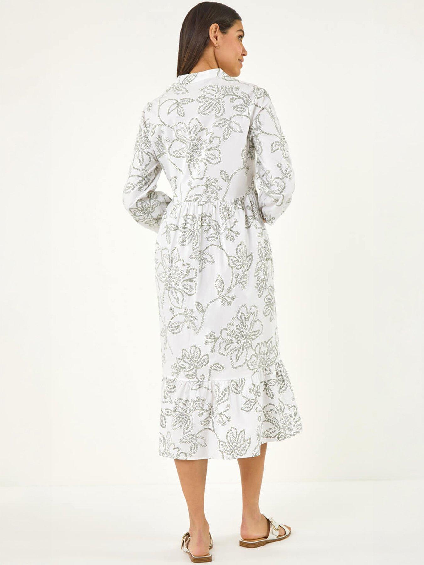 Image 4 of 5 of Roman Floral Puff Print Buttoned Midi Dress
