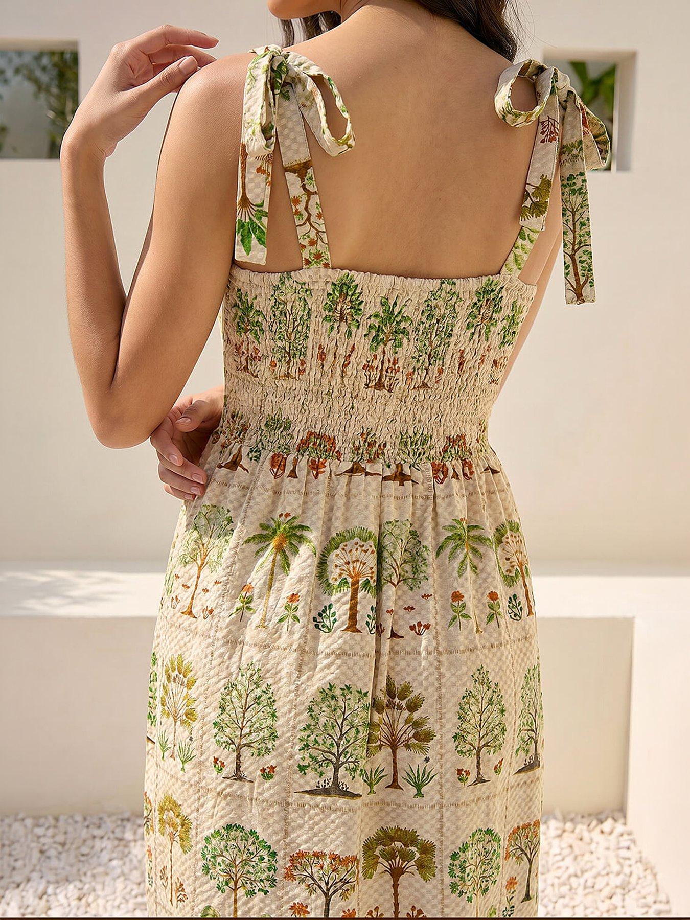 Image 4 of 4 of Roman Tree Tile Print Strappy Tie Midi Dress