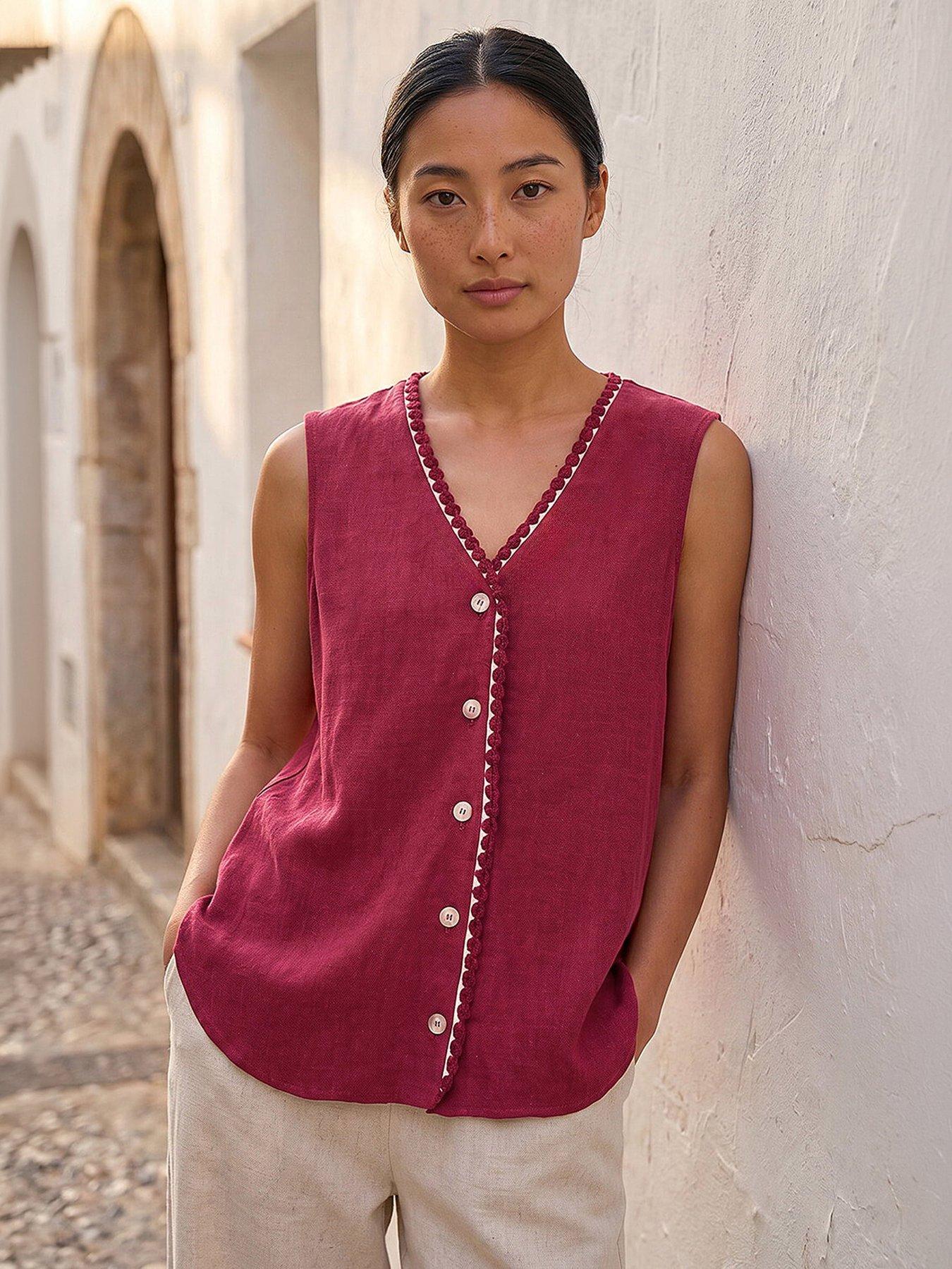 Roman Petite V-Neck Trim Detail Top