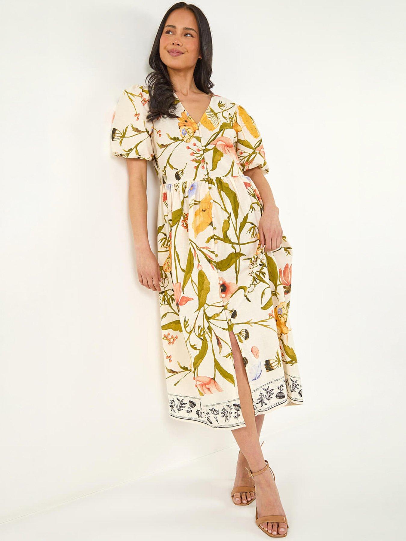 Roman Petite Floral Print Button Midi Dress