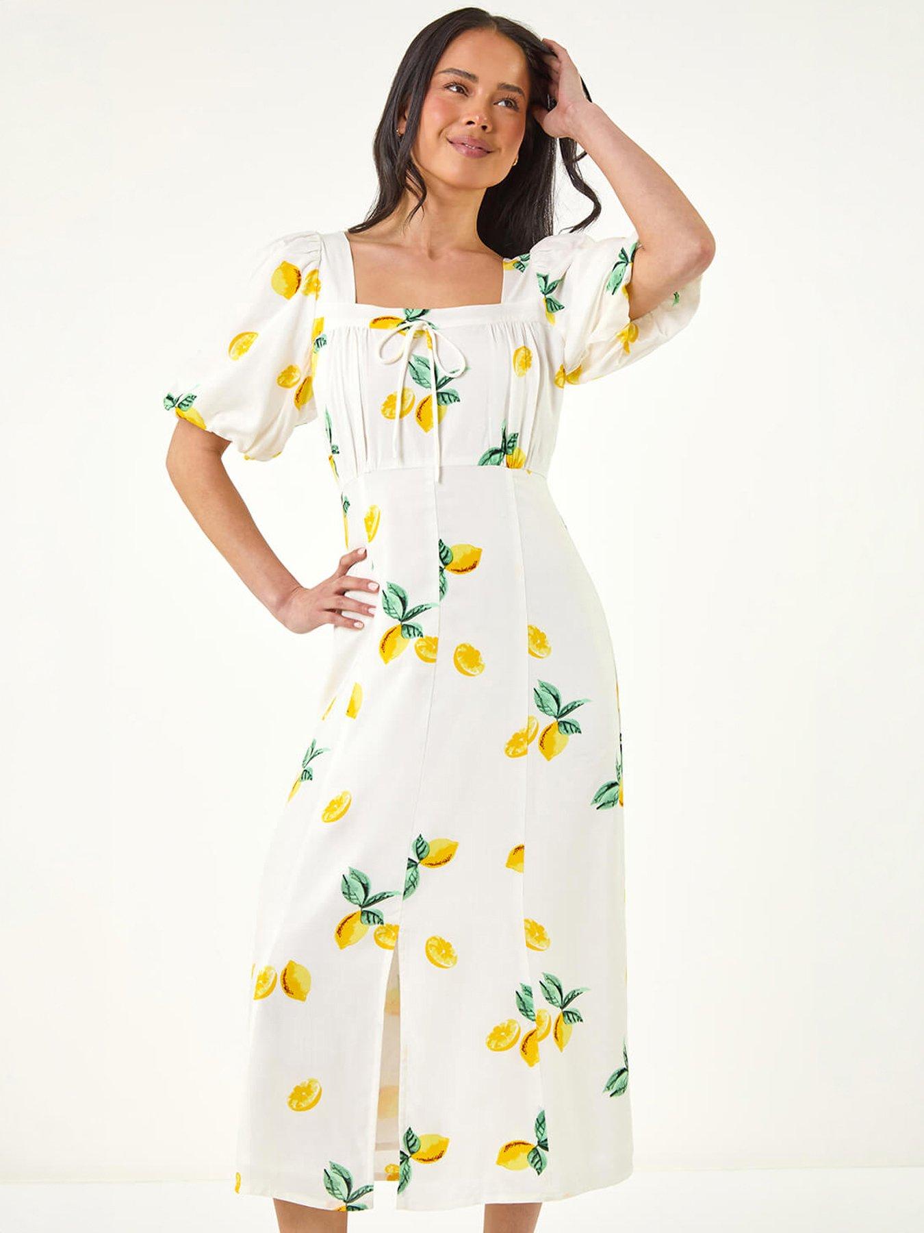 Roman Petite Lemon Print Midi Dress