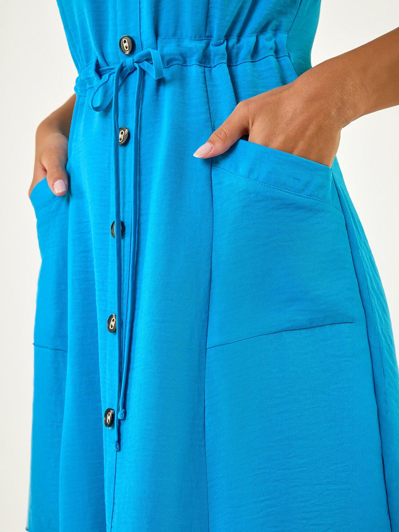 Image 2 of 5 of Roman Buttoned Tie Waist Midi Dress
