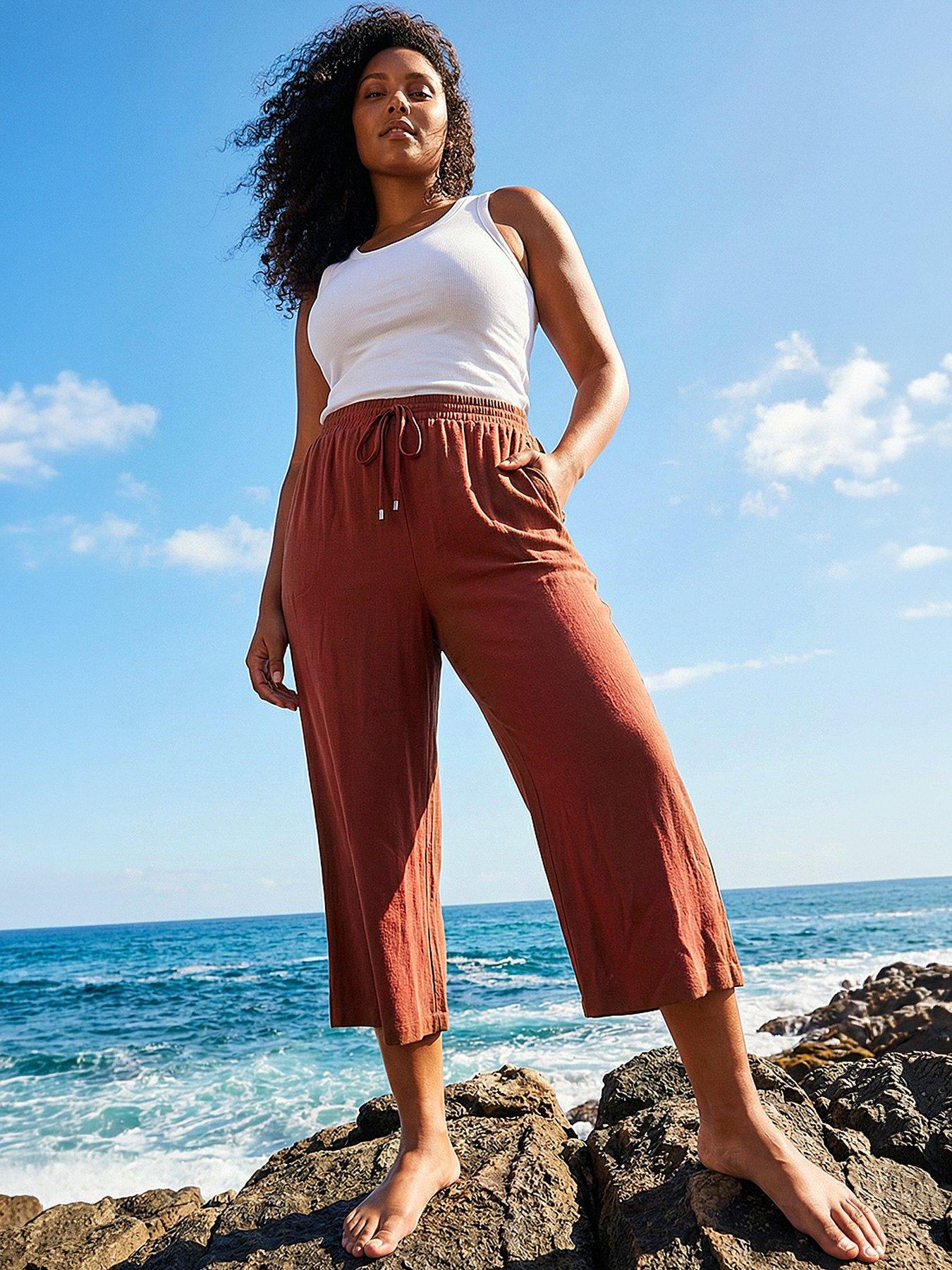 Roman Curve Linen Mix Cropped Trousers