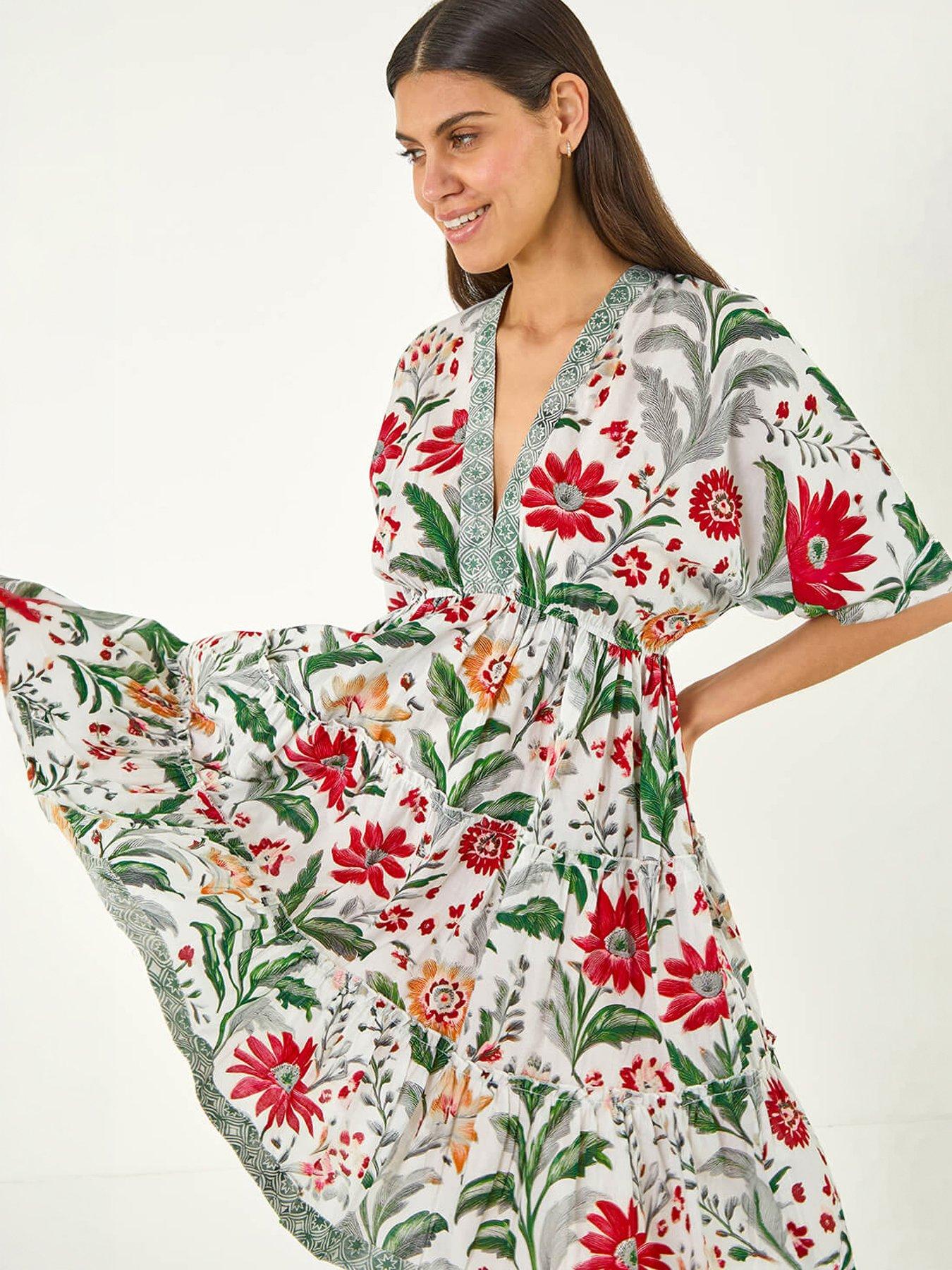 Roman Floral Tiered Boho Dress