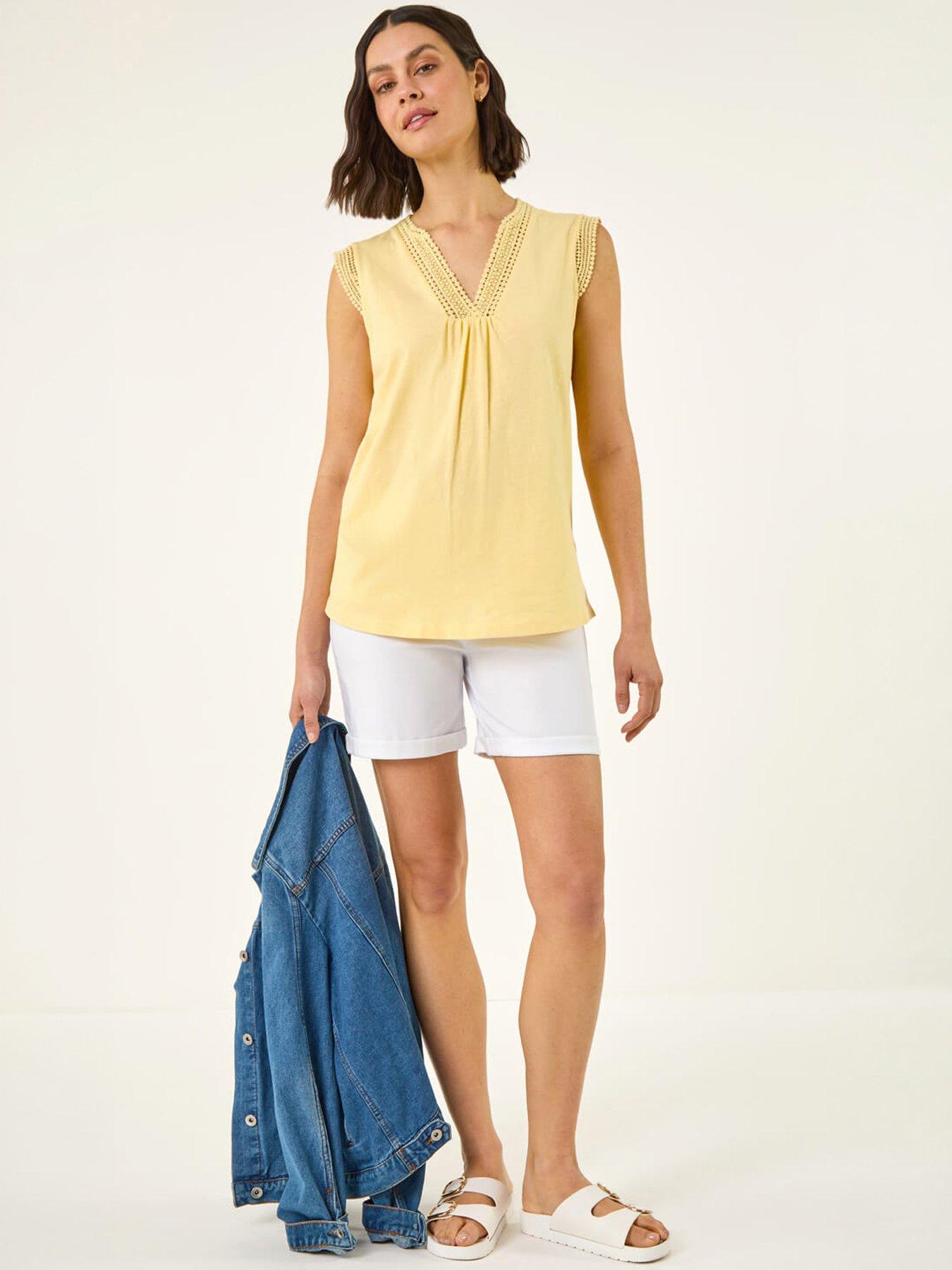 Image 1 of 5 of Roman Lace Trim Tie V-Neck Top