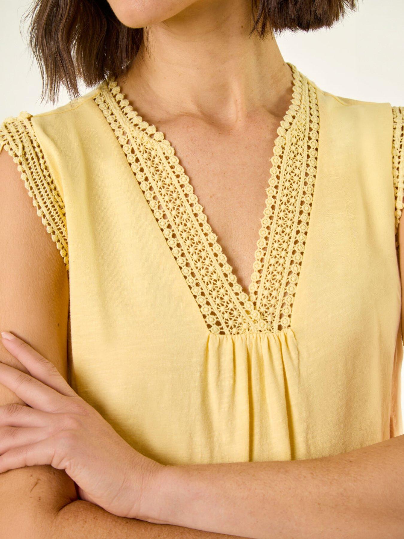 Image 2 of 5 of Roman Lace Trim Tie V-Neck Top