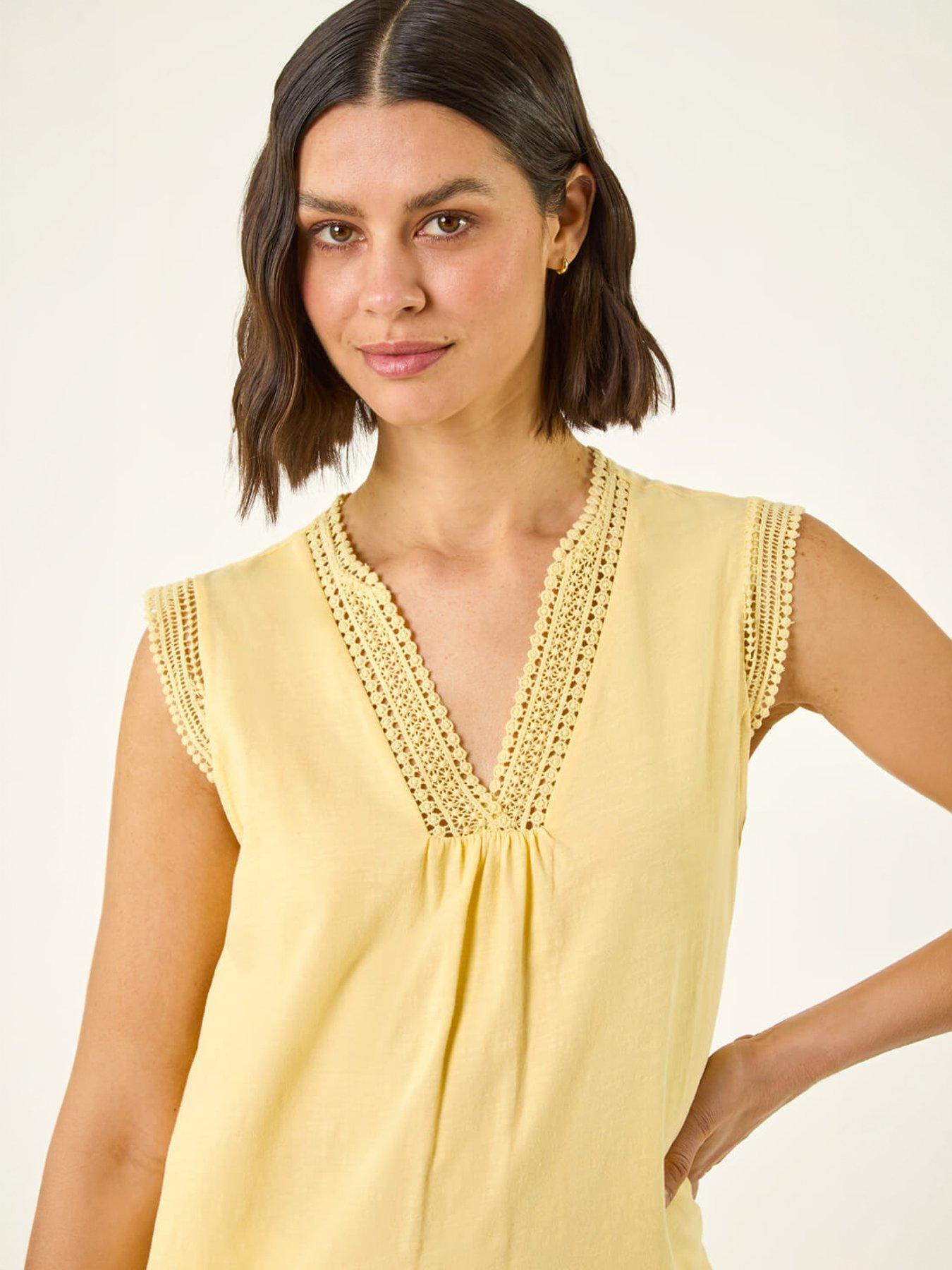 Image 3 of 5 of Roman Lace Trim Tie V-Neck Top