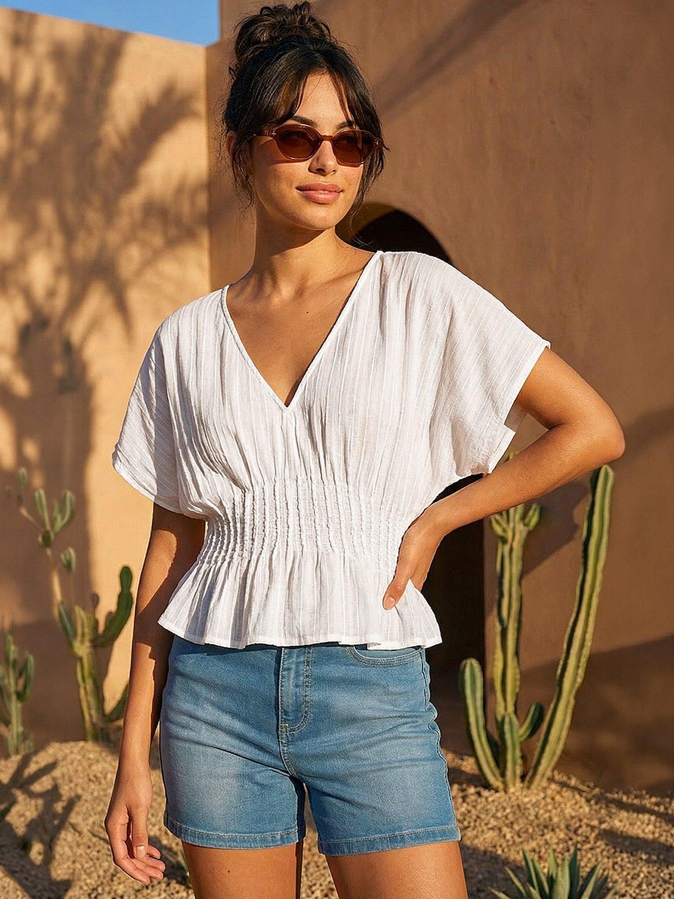 Roman Dusk Cotton Textured Pintuck Top
