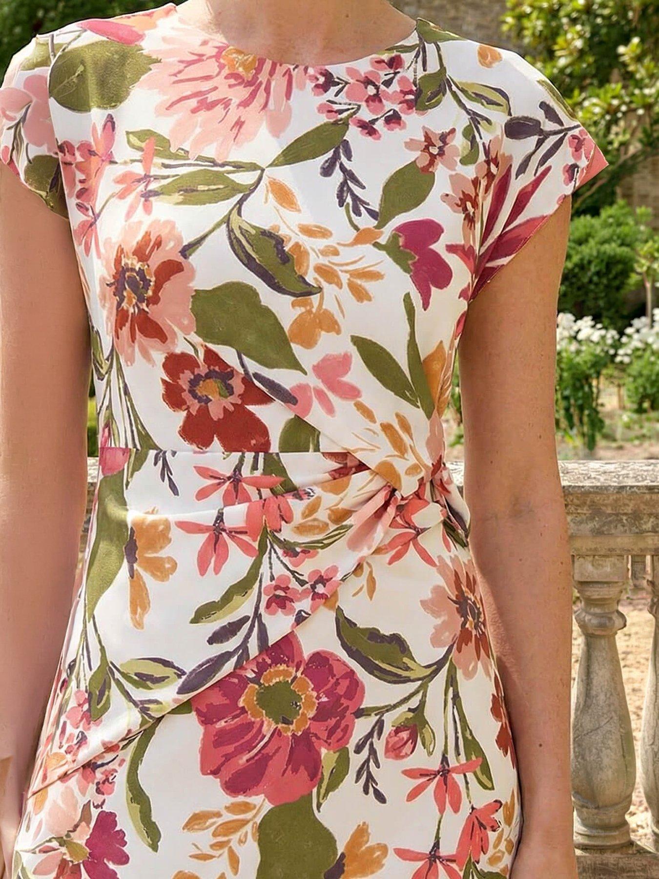 Image 2 of 4 of Roman Floral Print Wrap Twist Midi Dress