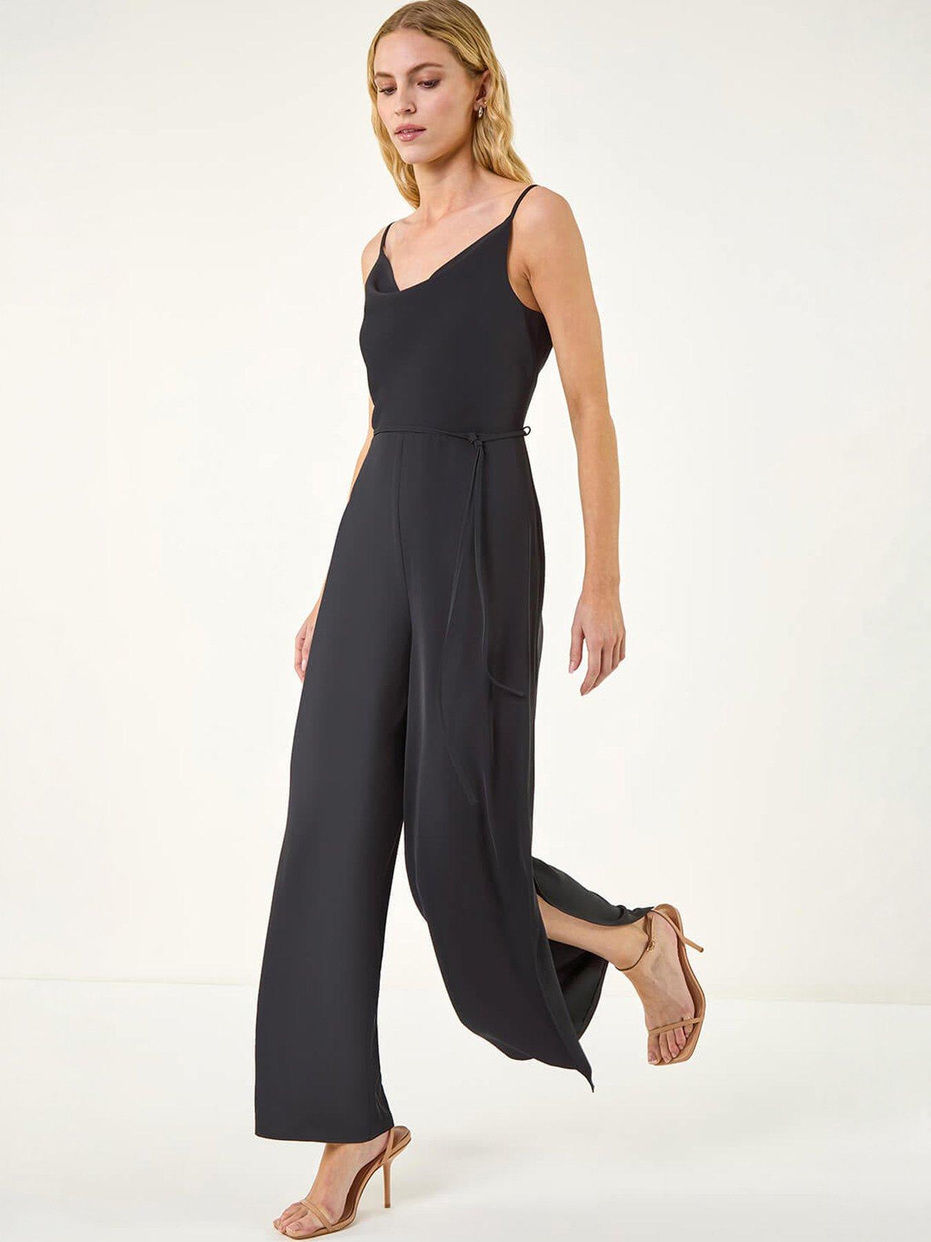 Image 1 of 5 of Roman Front Tie Strap Belted Jumpsuit