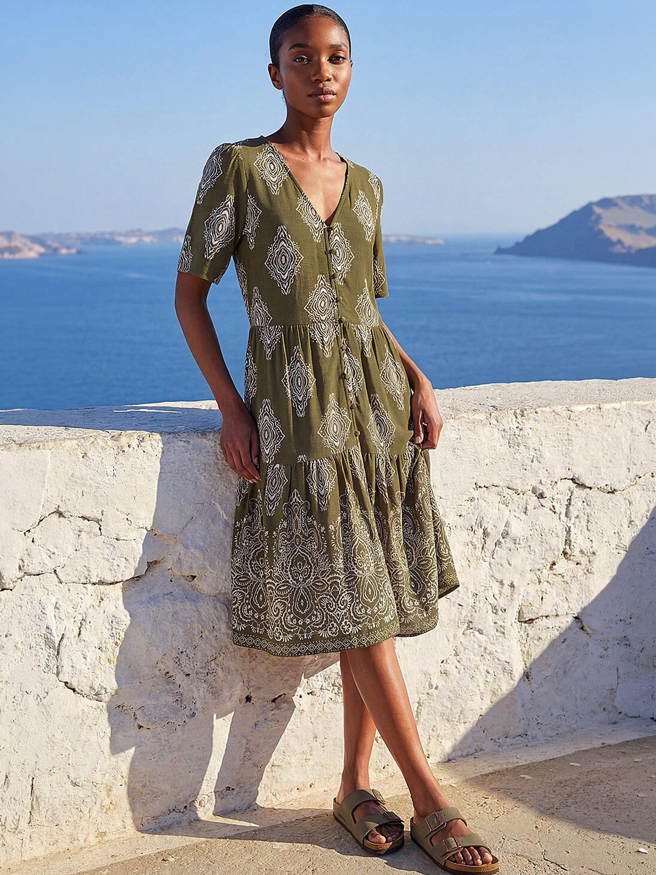 Roman Petite Border Print Tiered Dress