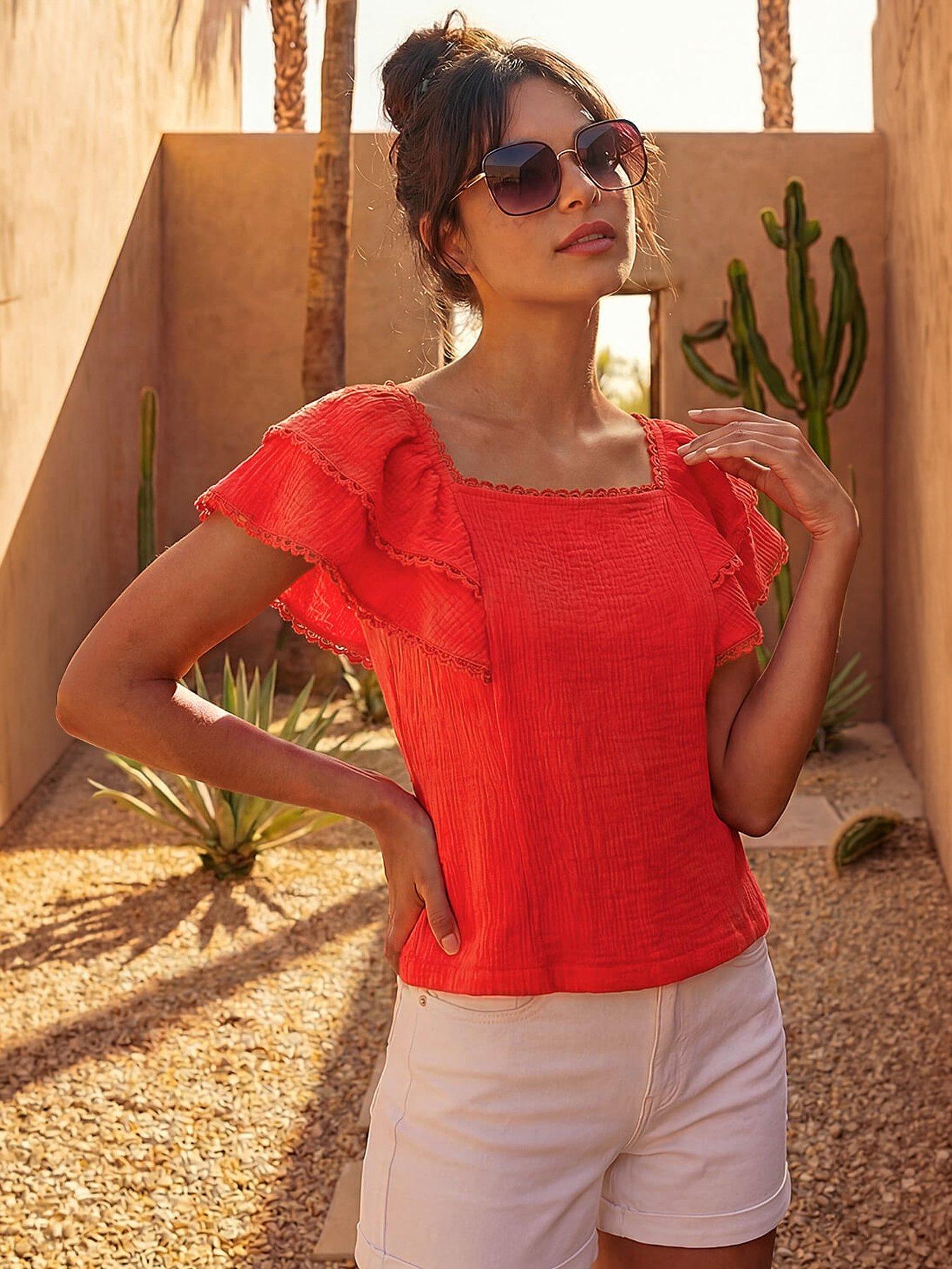 Roman Dusk Textured Lace Trim Top