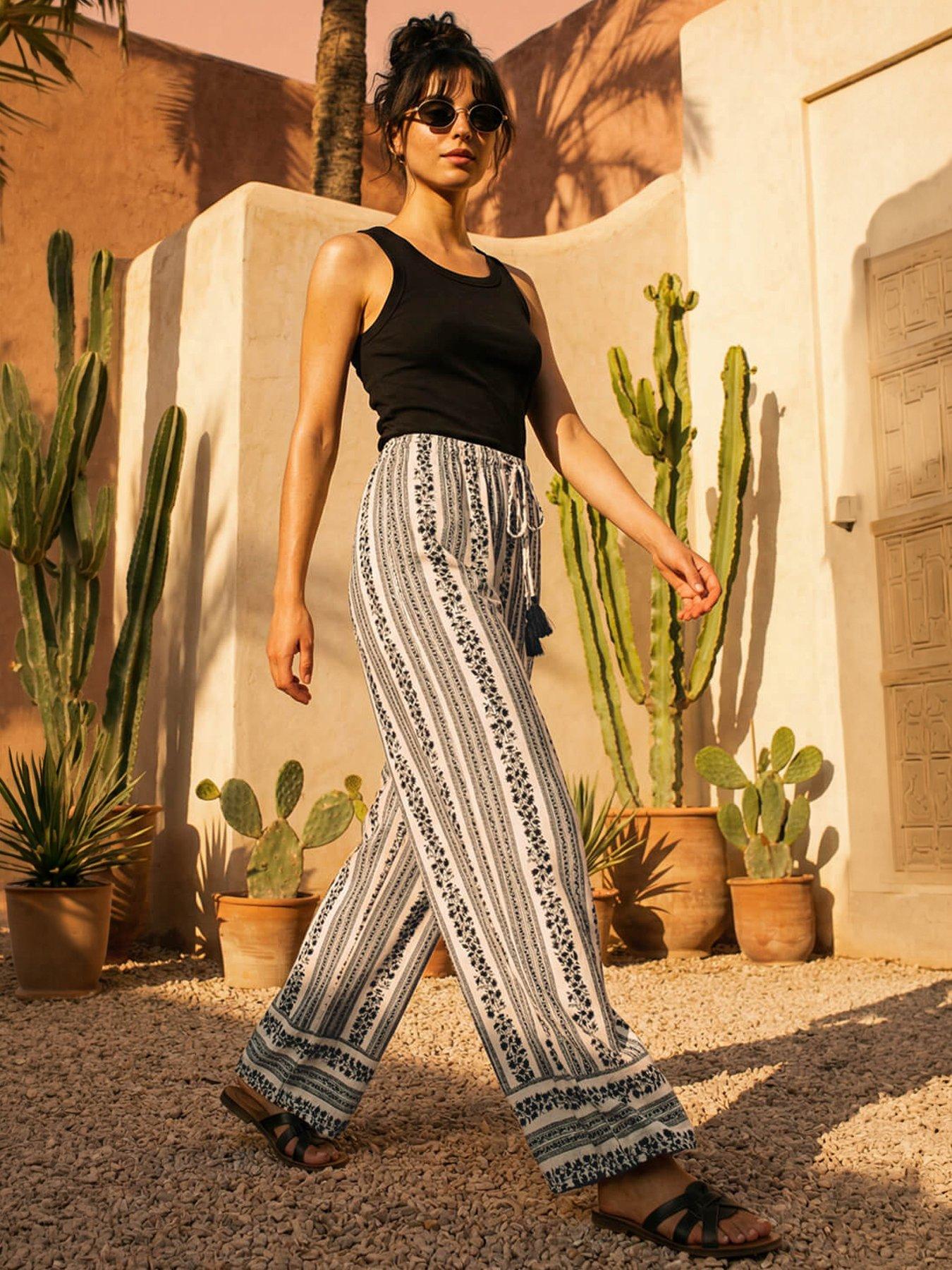 Roman Dusk Floral Print Wide Leg Trousers