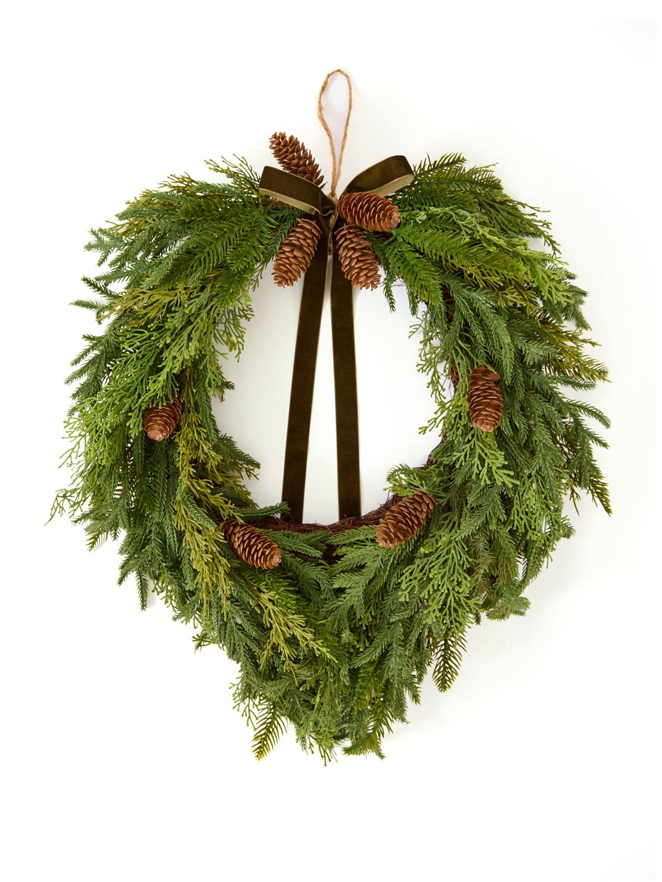 Image 2 of 4 of Scottish Everlastings Real Touch Foliage Heart Wreath With Green Velvet Bow -60cm