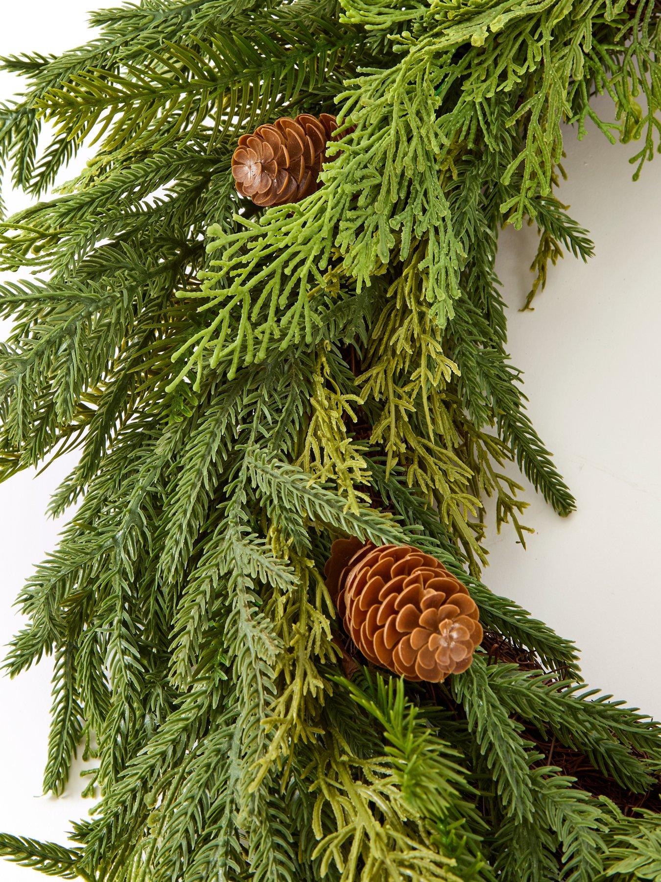 Image 3 of 4 of Scottish Everlastings Real Touch Foliage Heart Wreath With Green Velvet Bow -60cm