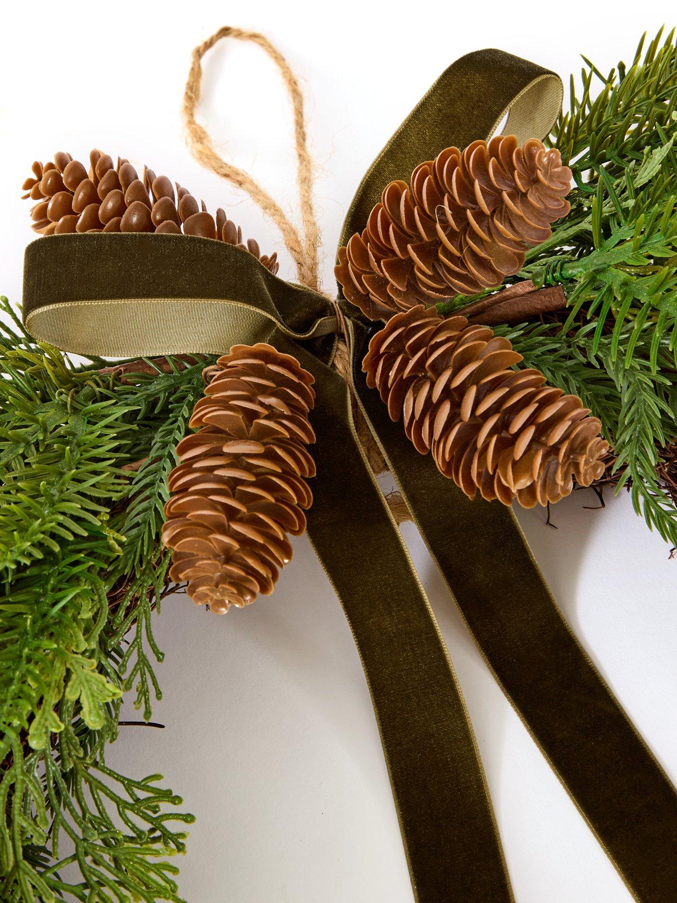 Image 4 of 4 of Scottish Everlastings Real Touch Foliage Heart Wreath With Green Velvet Bow -60cm