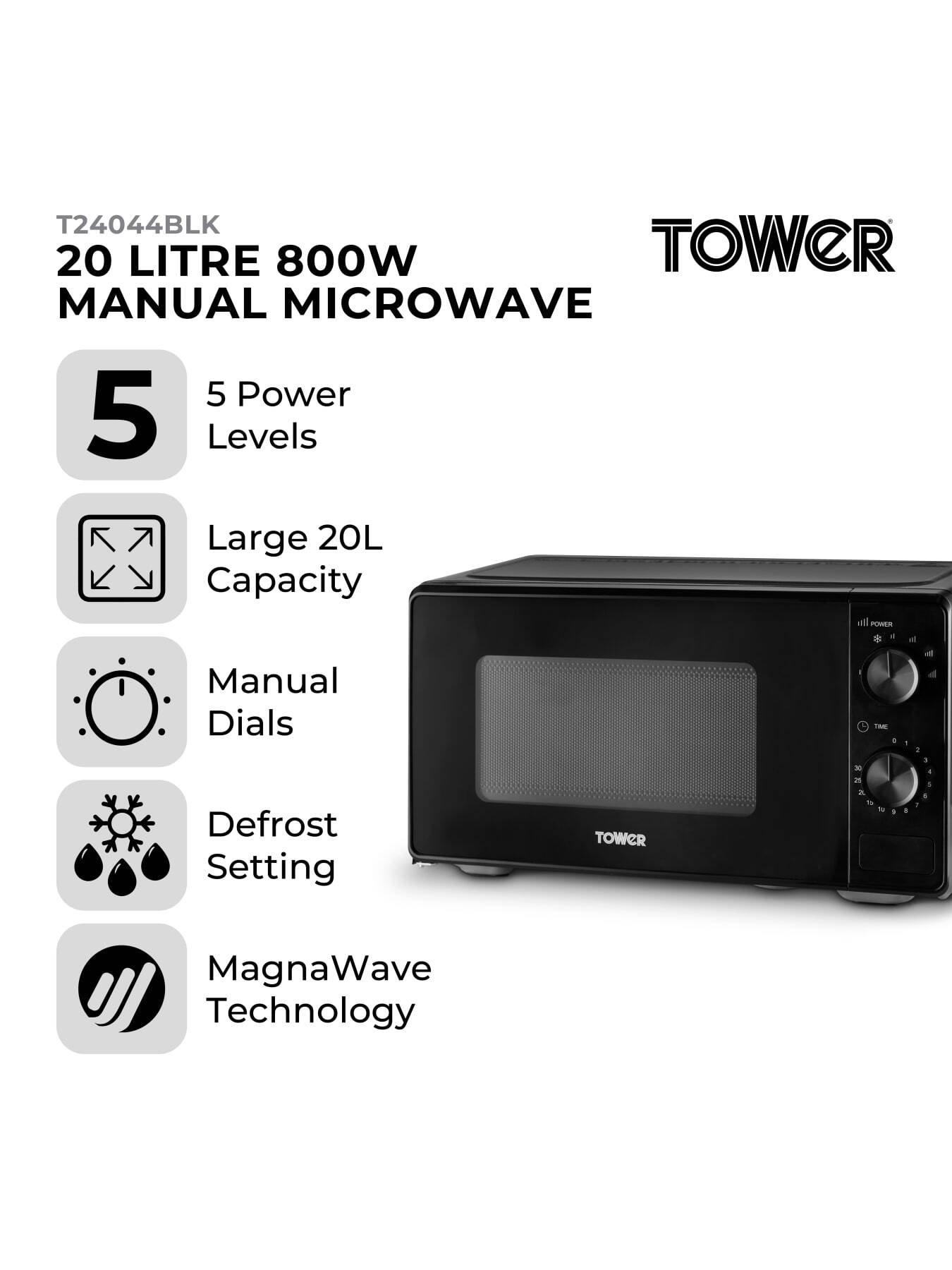 Image 2 of 5 of Tower Manual 20 Litre 800W Microwave, 5 Power Levels, Black