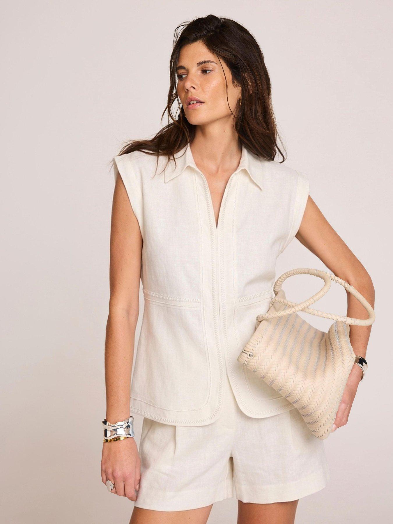 Mint Velvet Ivory Linen Trim Resort Shirt