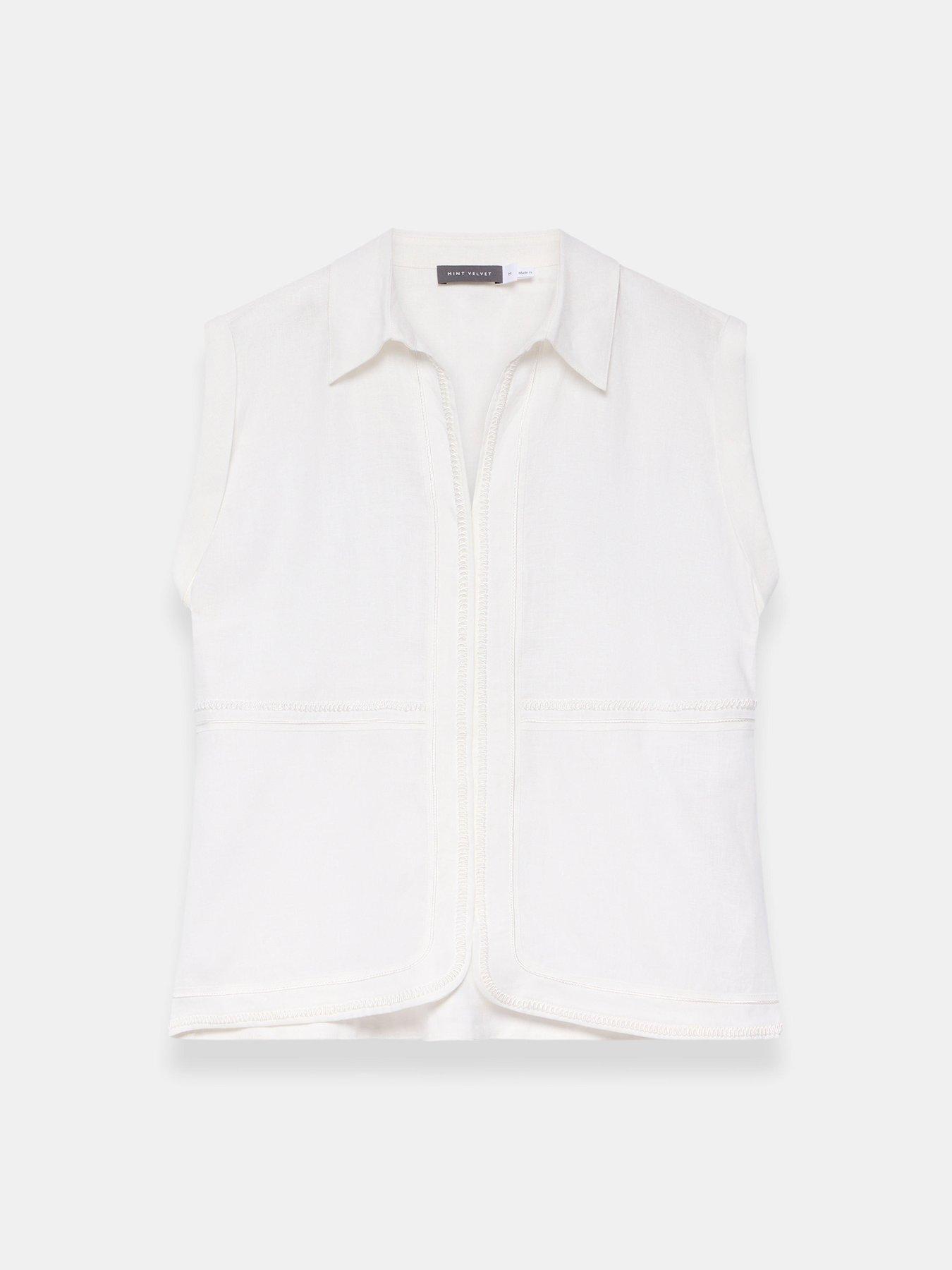 Image 5 of 6 of Mint Velvet Ivory Linen Trim Resort Shirt - White