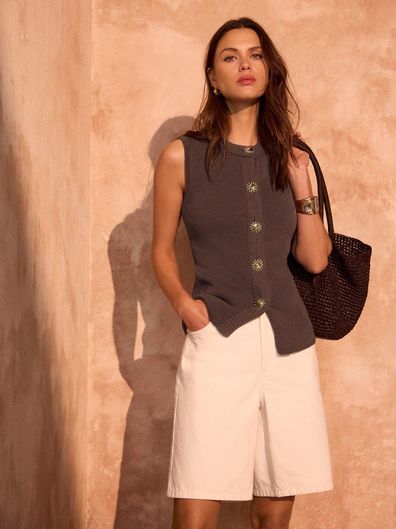 Image 2 of 6 of Mint Velvet Button Detail Waistcoat - Brown