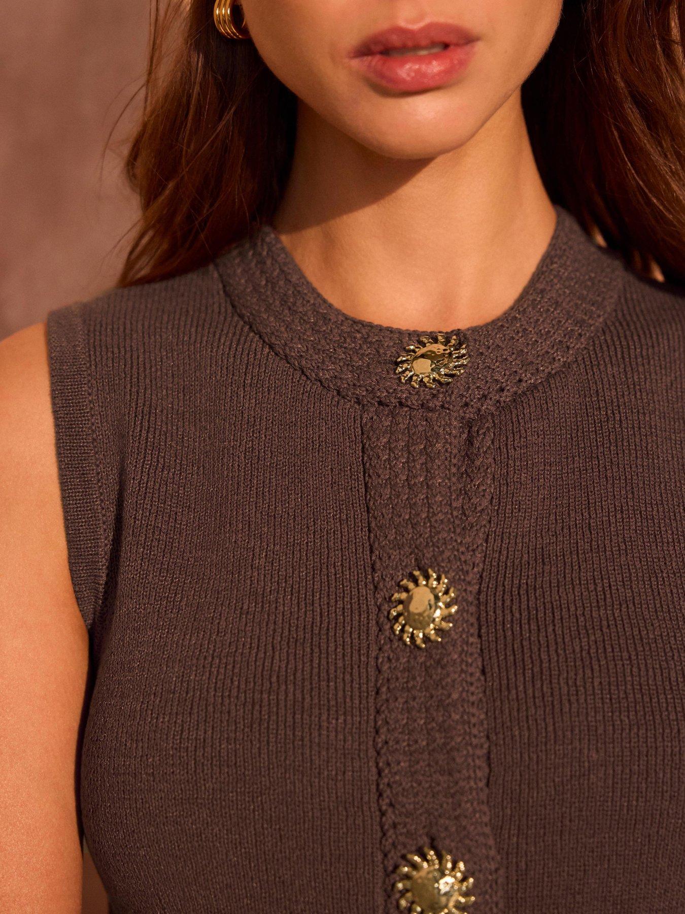 Image 4 of 6 of Mint Velvet Button Detail Waistcoat - Brown