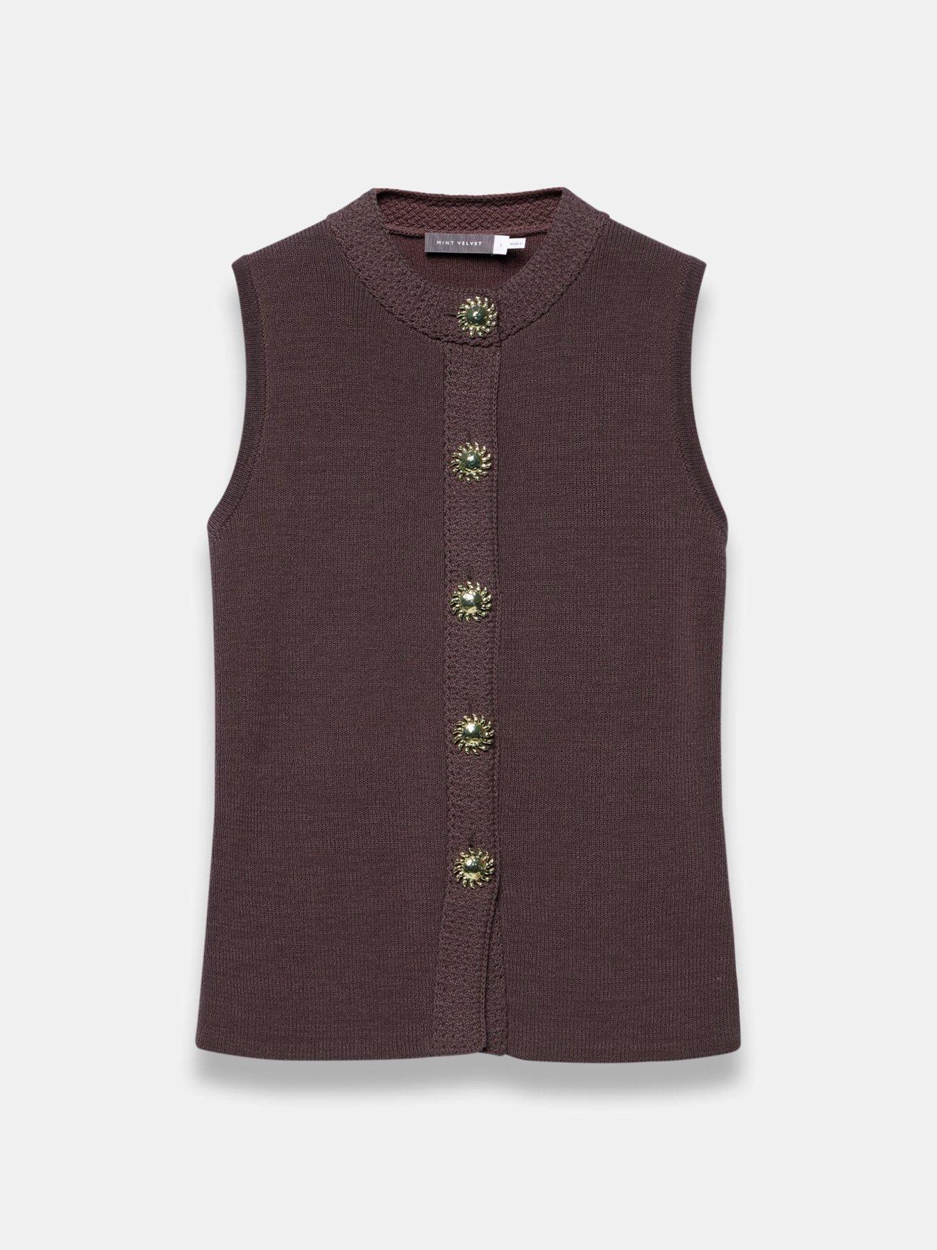 Image 5 of 6 of Mint Velvet Button Detail Waistcoat - Brown