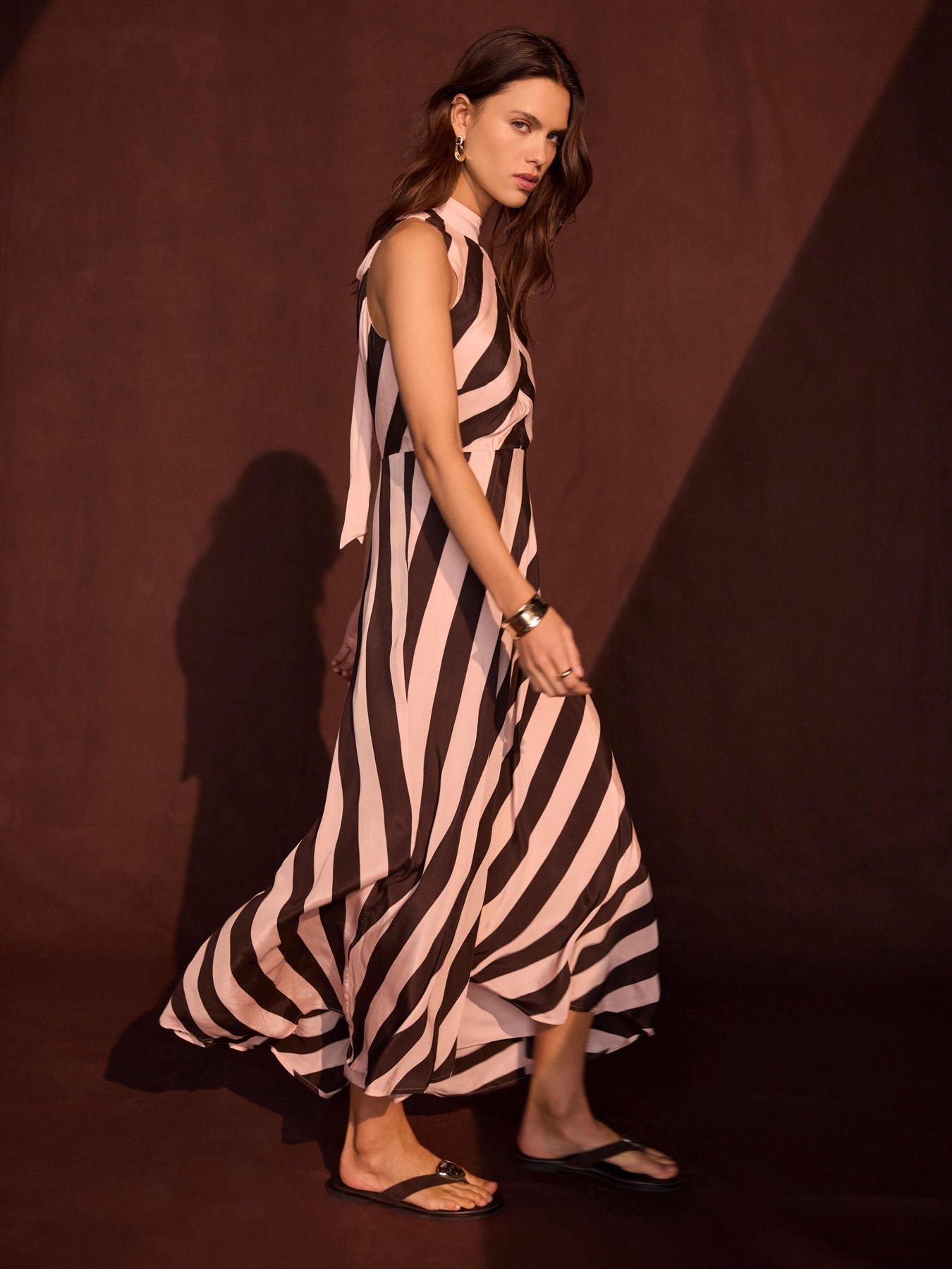 Mint Velvet Pink Stripe Halter Maxi Dress