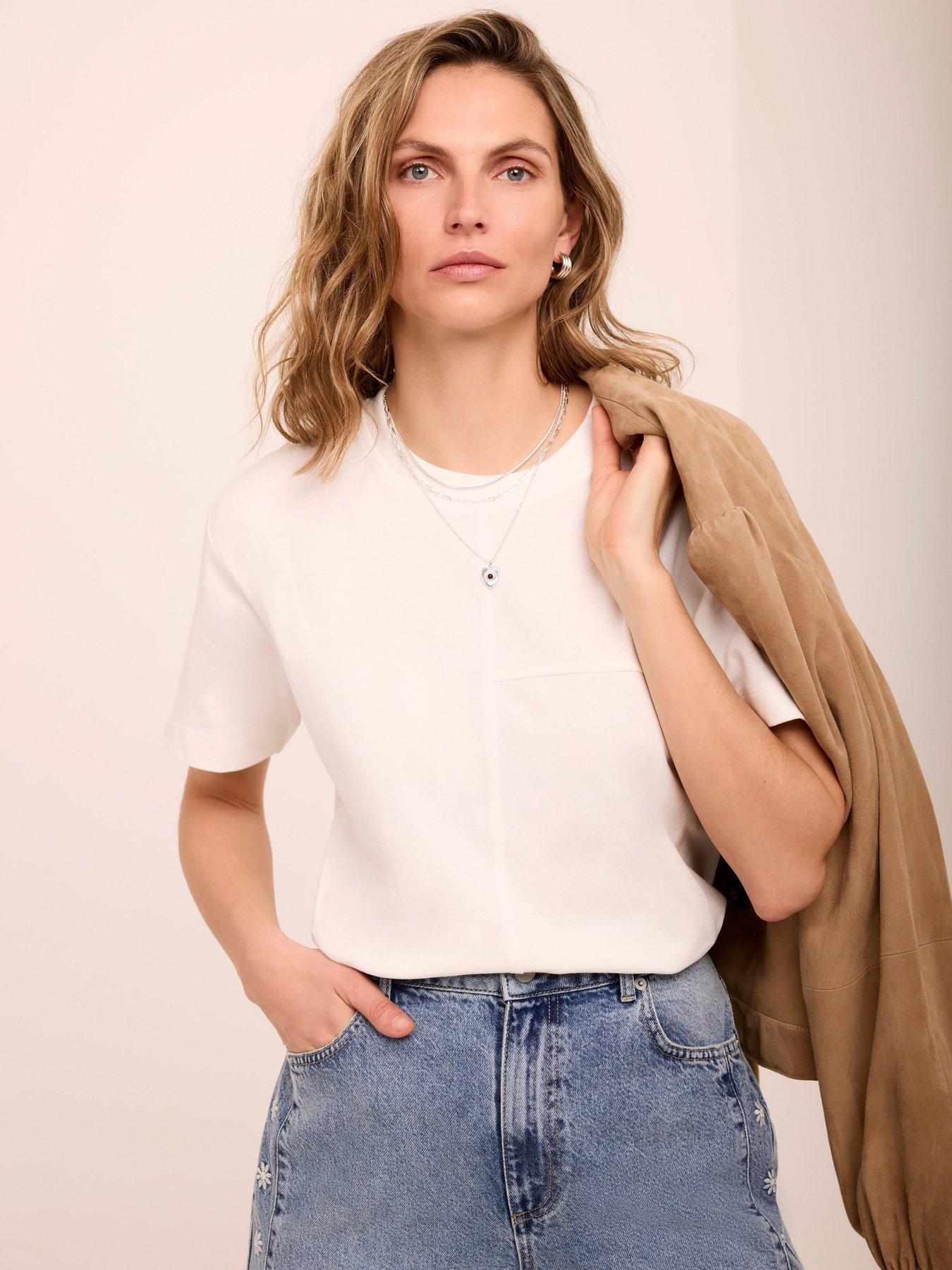Image 1 of 6 of Mint Velvet Ivory Seam Detail T-Shirt - White