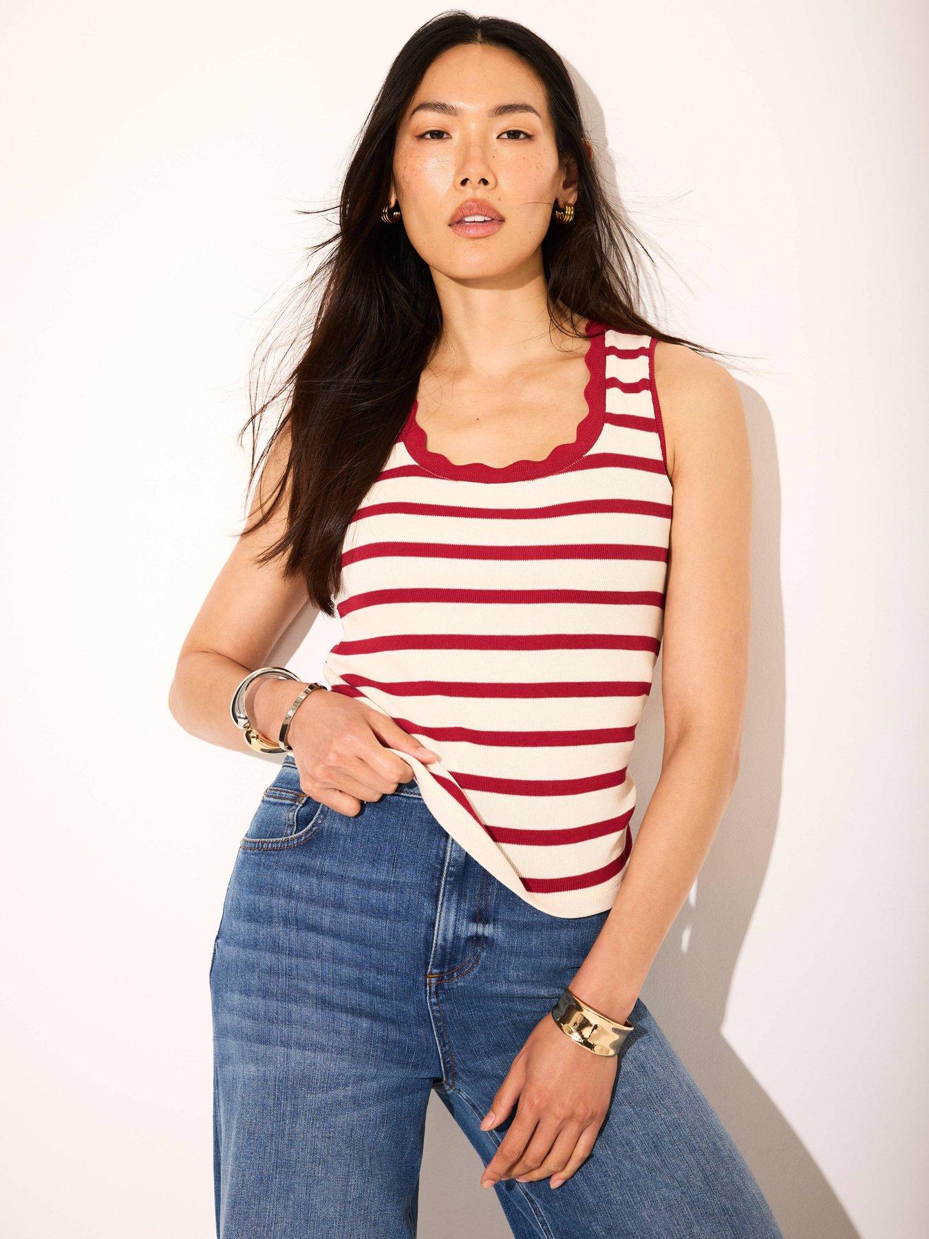 Mint Velvet: Red Stripe Scallop Vest