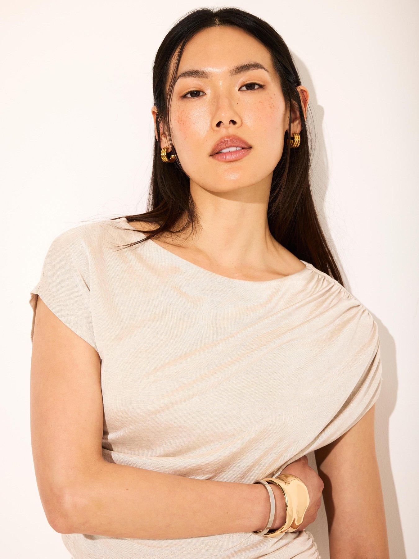 Image 3 of 6 of Mint Velvet Neutral Double Layer Drape Top