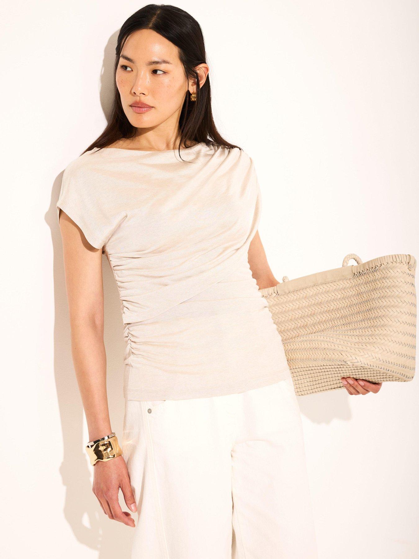 Image 4 of 6 of Mint Velvet Neutral Double Layer Drape Top
