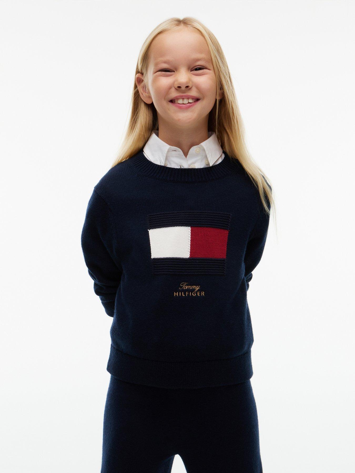 Tommy Hilfiger Girls Flag Sweater, Dark Blue, Size Age: 16 Years