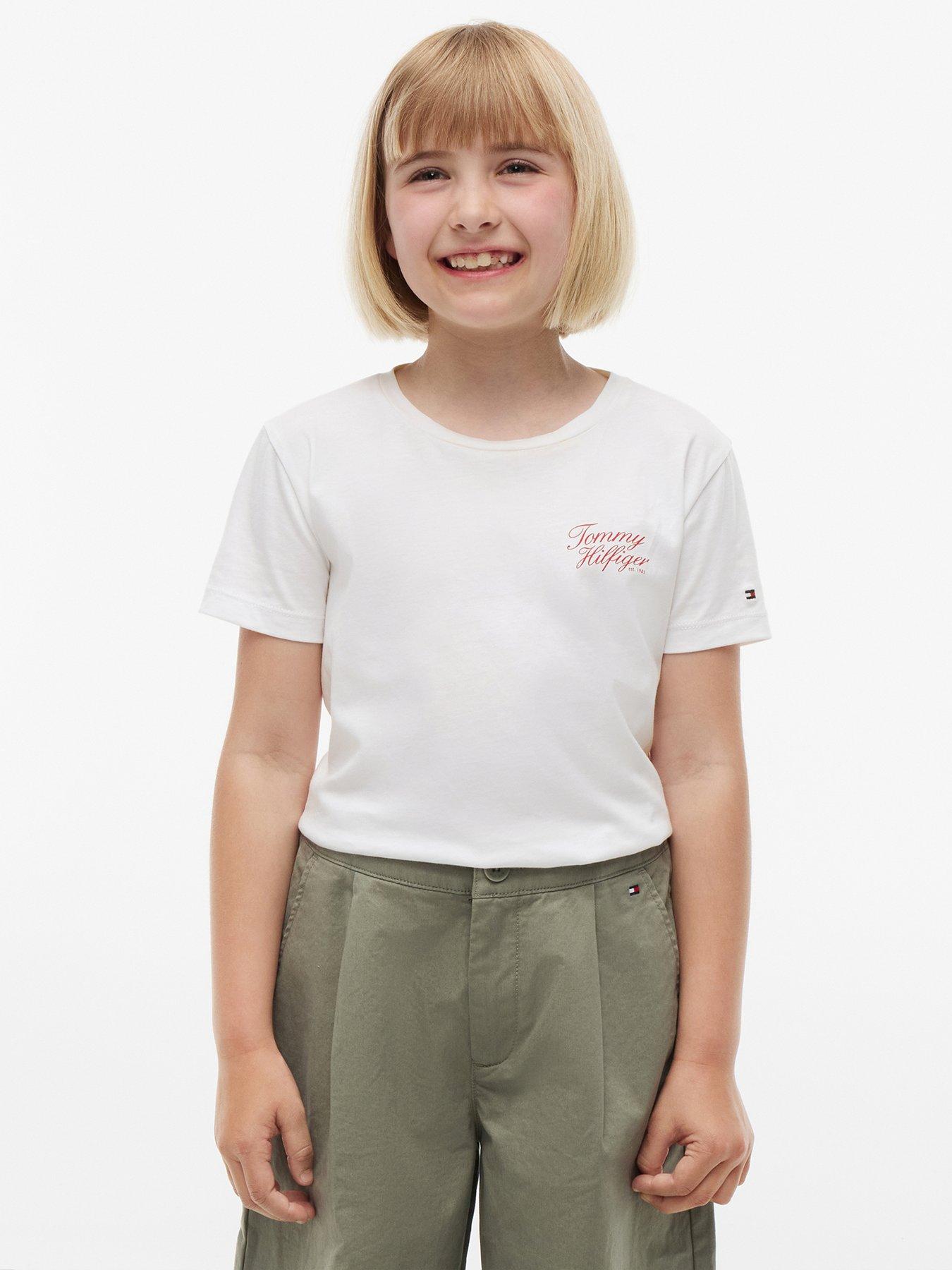 Tommy Hilfiger Girls Script Short Sleeve T-Shirt, White, Size Age: 10 Years