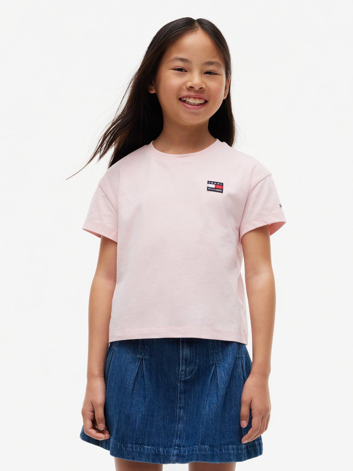 Tommy Hilfiger Girls Heritage Flag Short Sleeve T-Shirt, Pink, Size Age: 10 Years
