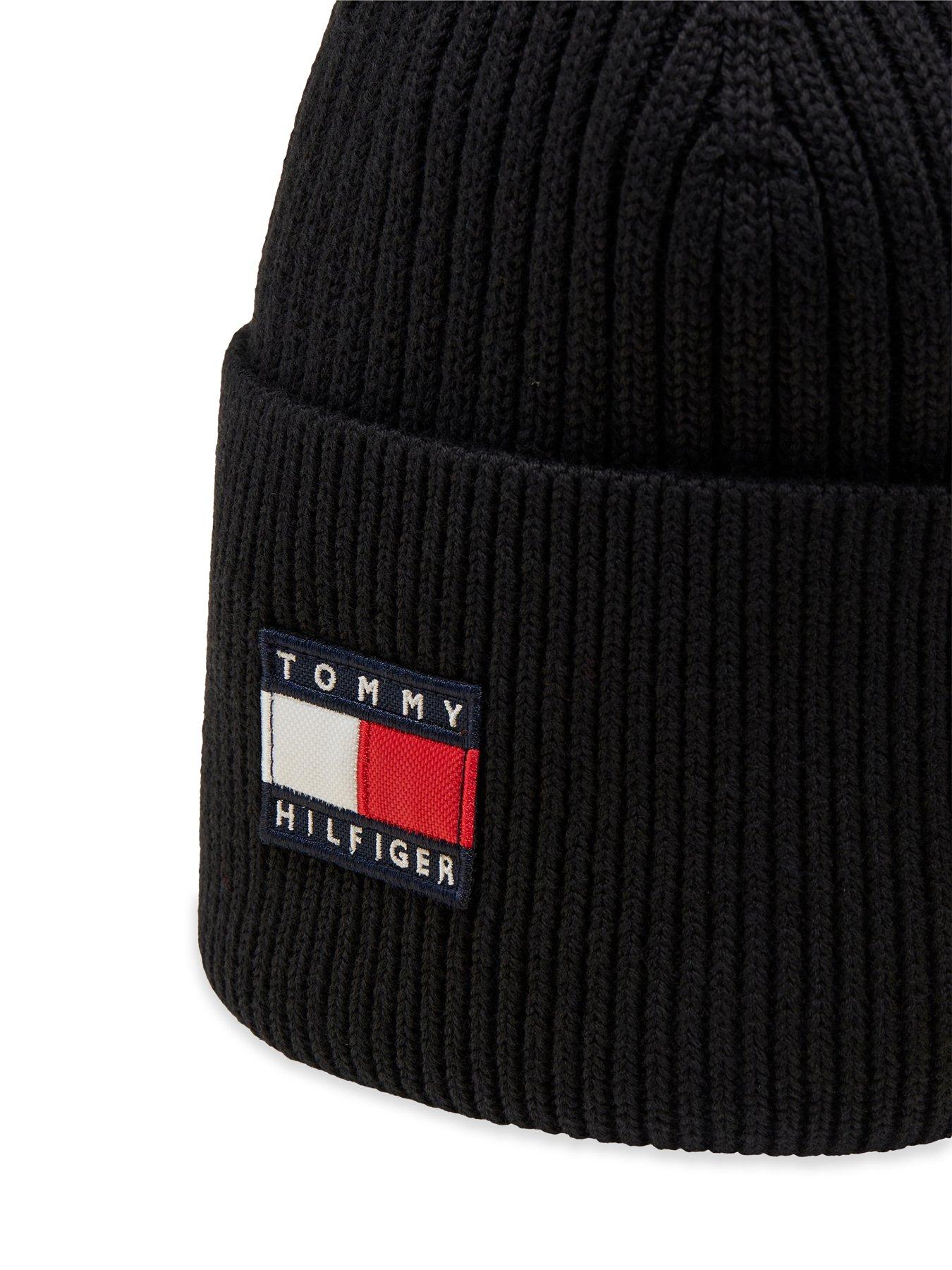 Image 4 of 4 of Tommy Hilfiger Heritage Flag Rib-Knit Turn-Up Beanie - Black