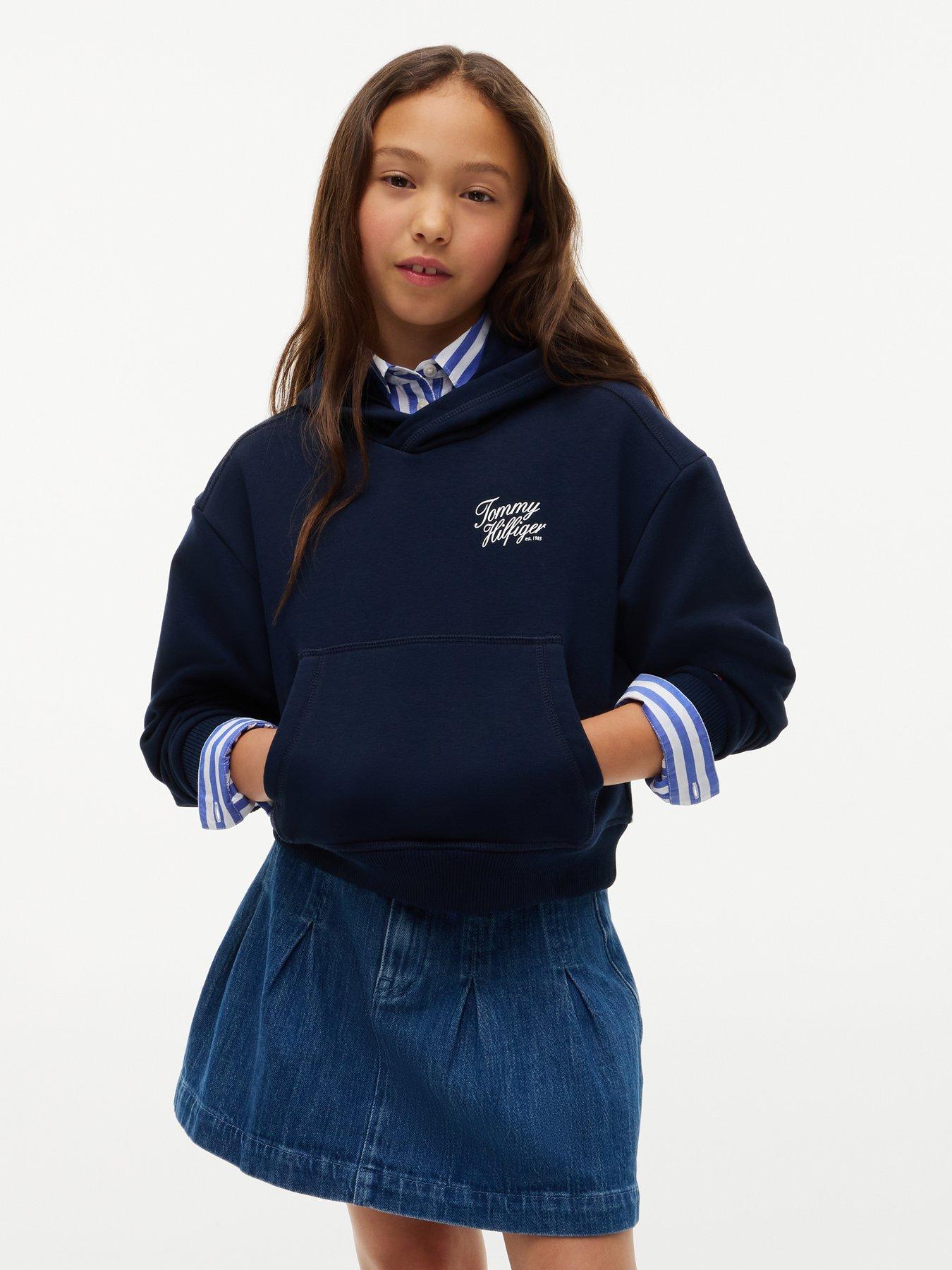 Tommy Hilfiger Logo Terry Relaxed Hoodie, Dark Blue, Size Age: 14 Years