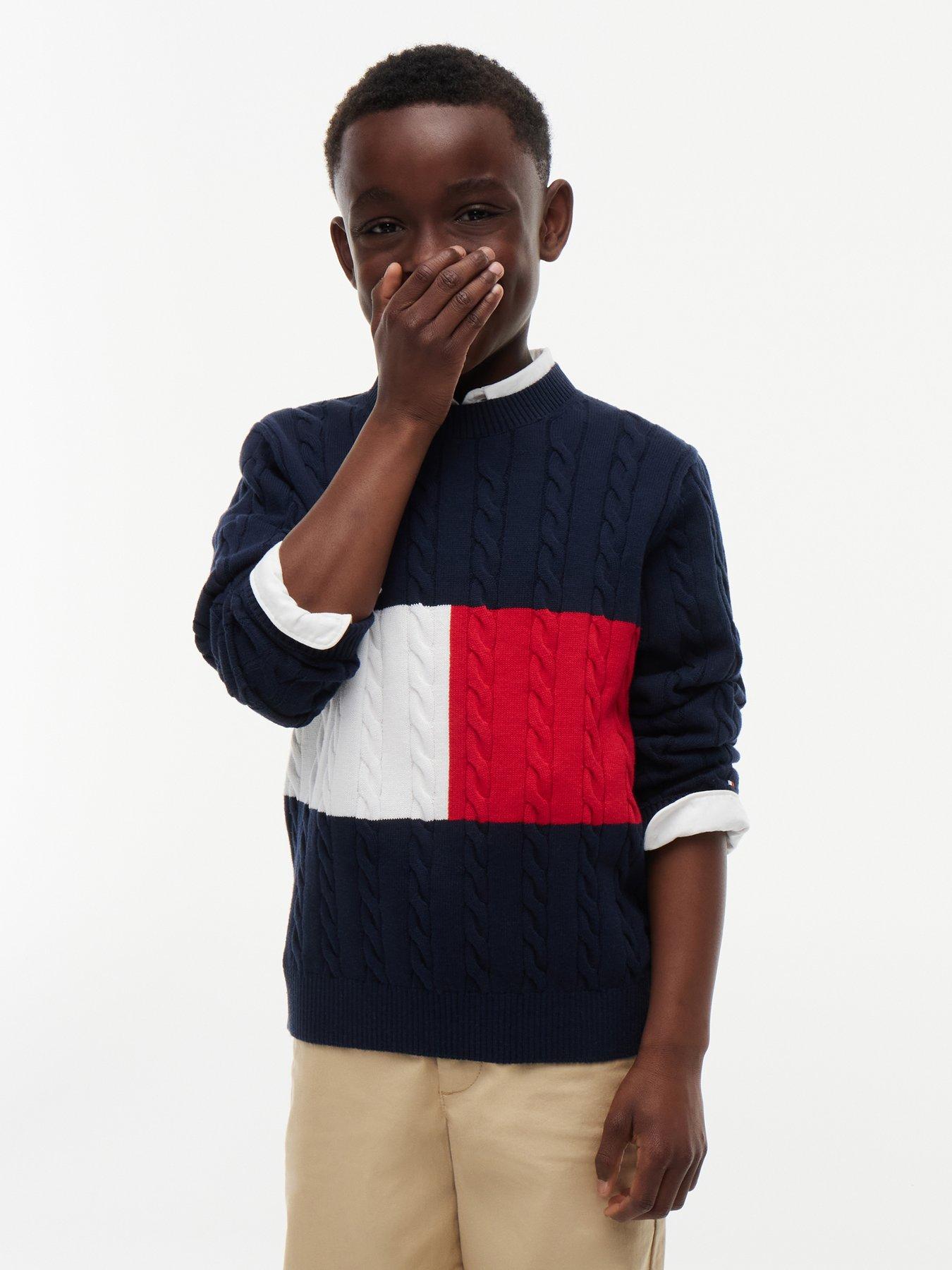 Tommy Hilfiger Boys Cotton Cable Sweater, Blue, Size Age: 10 Years