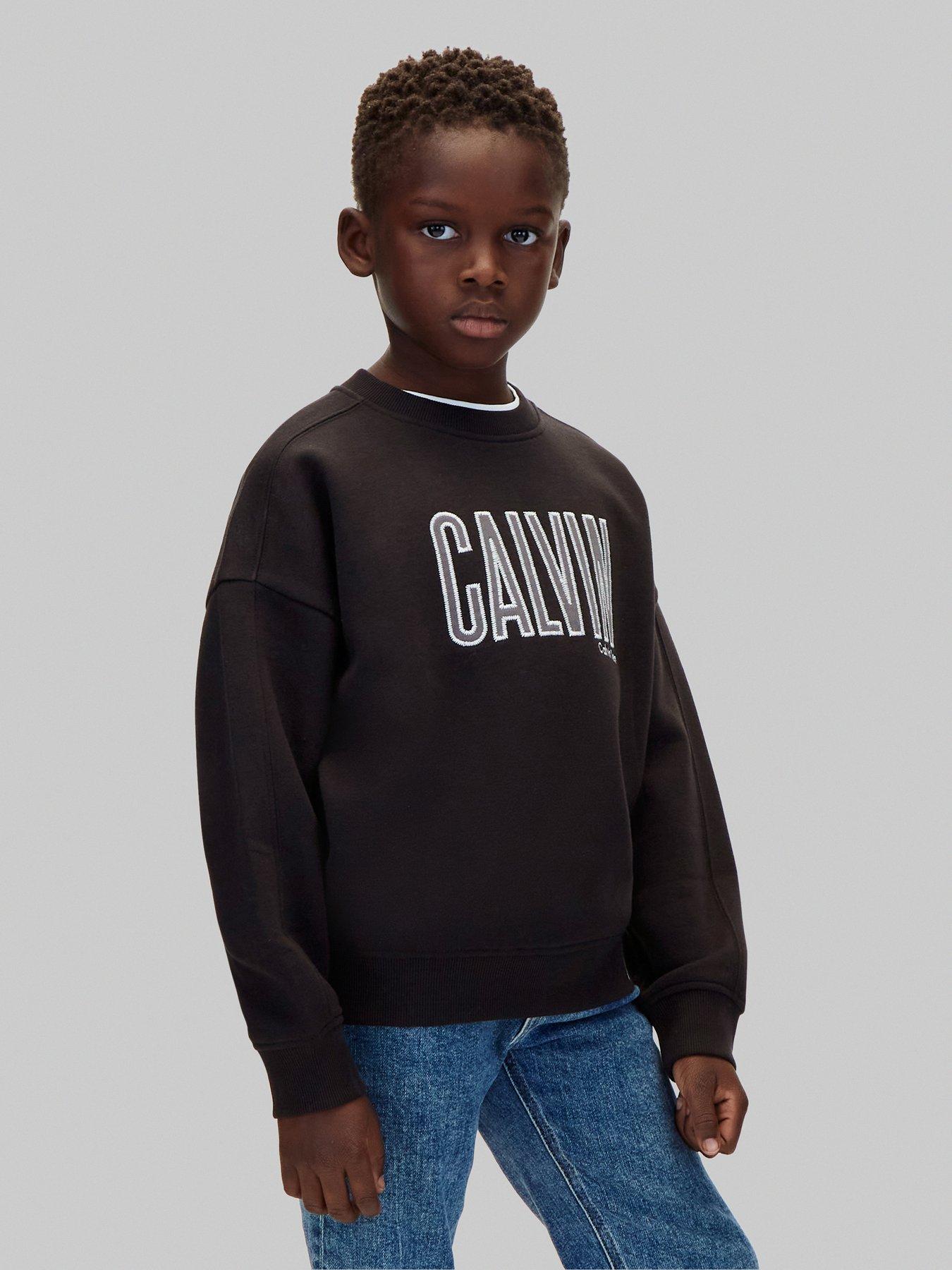 Calvin Klein Jeans Boys Applique Sweatshirt, Black, Size 6 Years